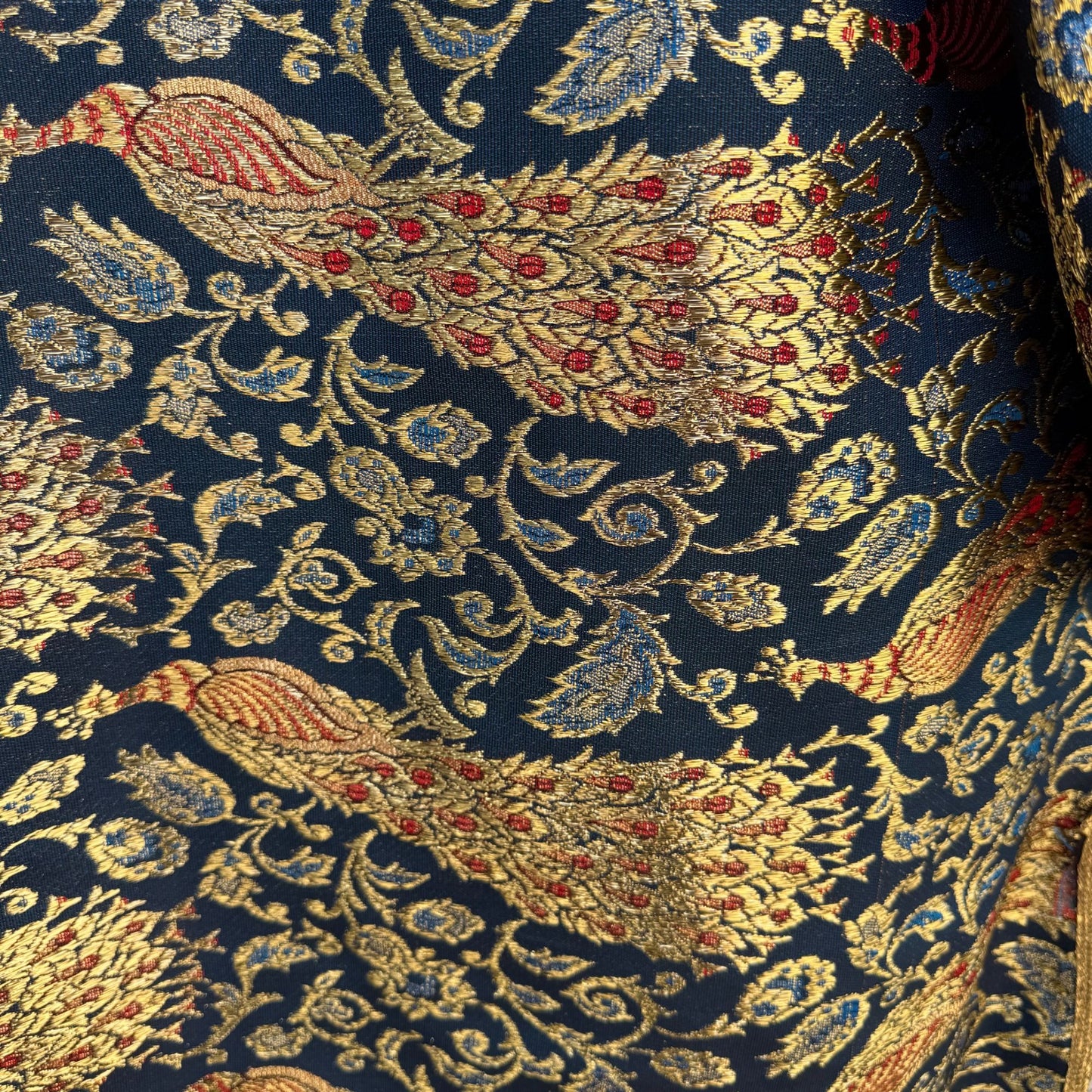 Vintage Handcrafted Gold Navy Brocade Peacock Embroidery Frog Closure Jacket