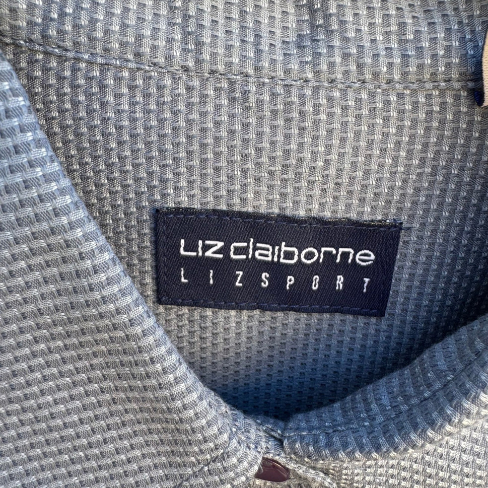 Liz Claiborne Lizsport Y2K Womens Smoke Screen Grey Cotton Button Down Shirt NEW