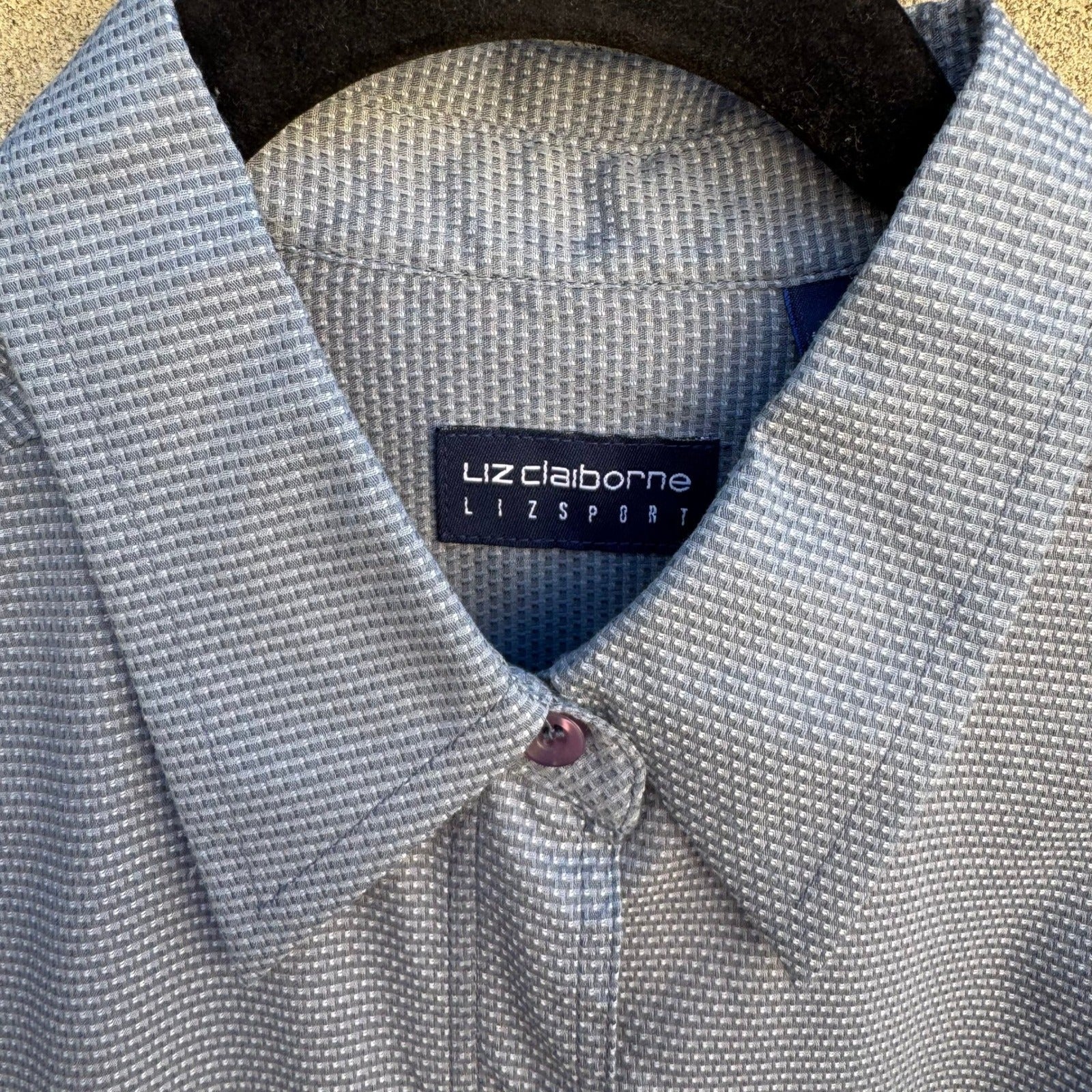 Liz Claiborne Lizsport Y2K Womens Smoke Screen Grey Cotton Button Down Shirt NEW