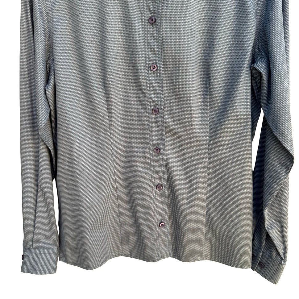 Liz Claiborne Lizsport Y2K Womens Smoke Screen Grey Cotton Button Down Shirt NEW