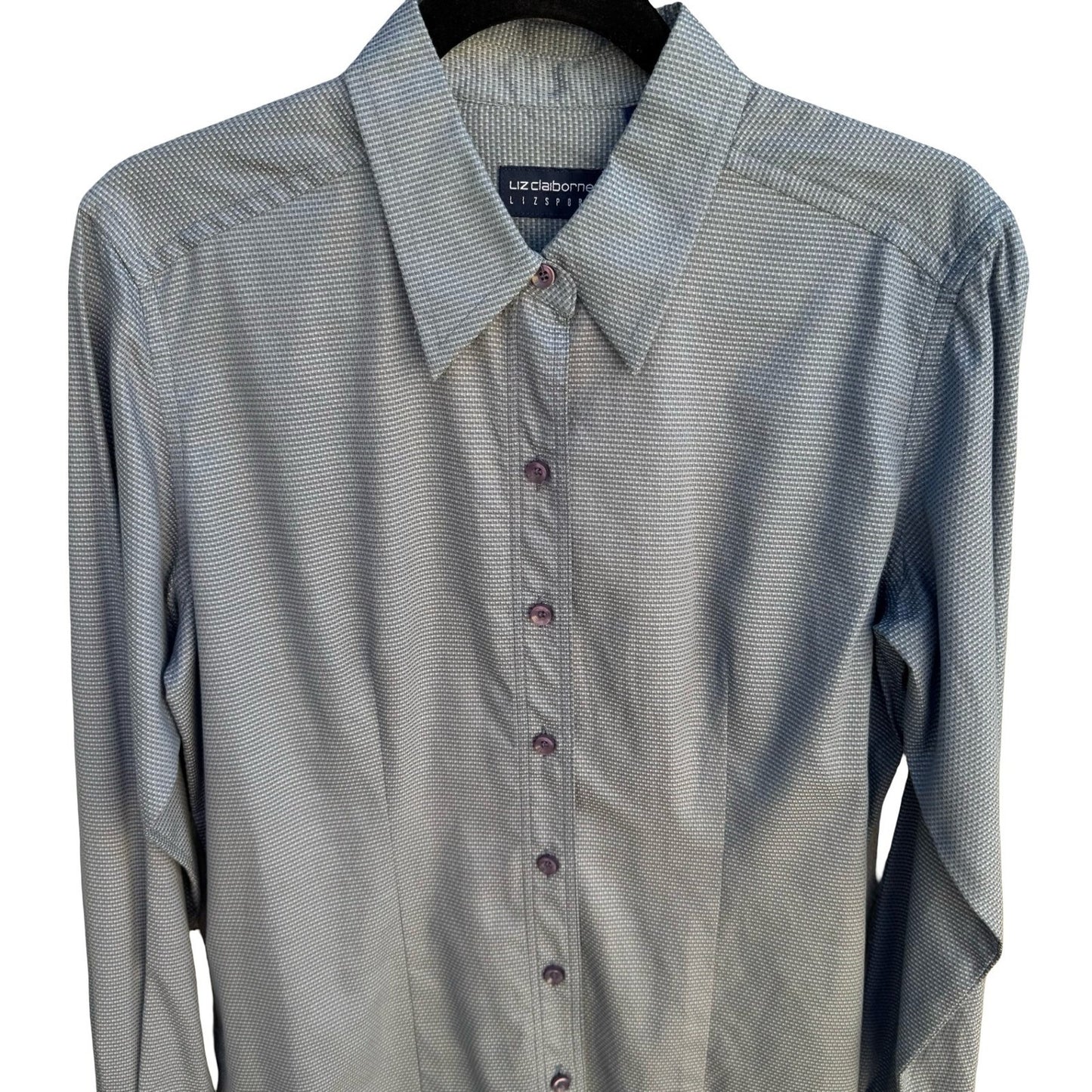 Liz Claiborne Lizsport Y2K Womens Smoke Screen Grey Cotton Button Down Shirt NEW