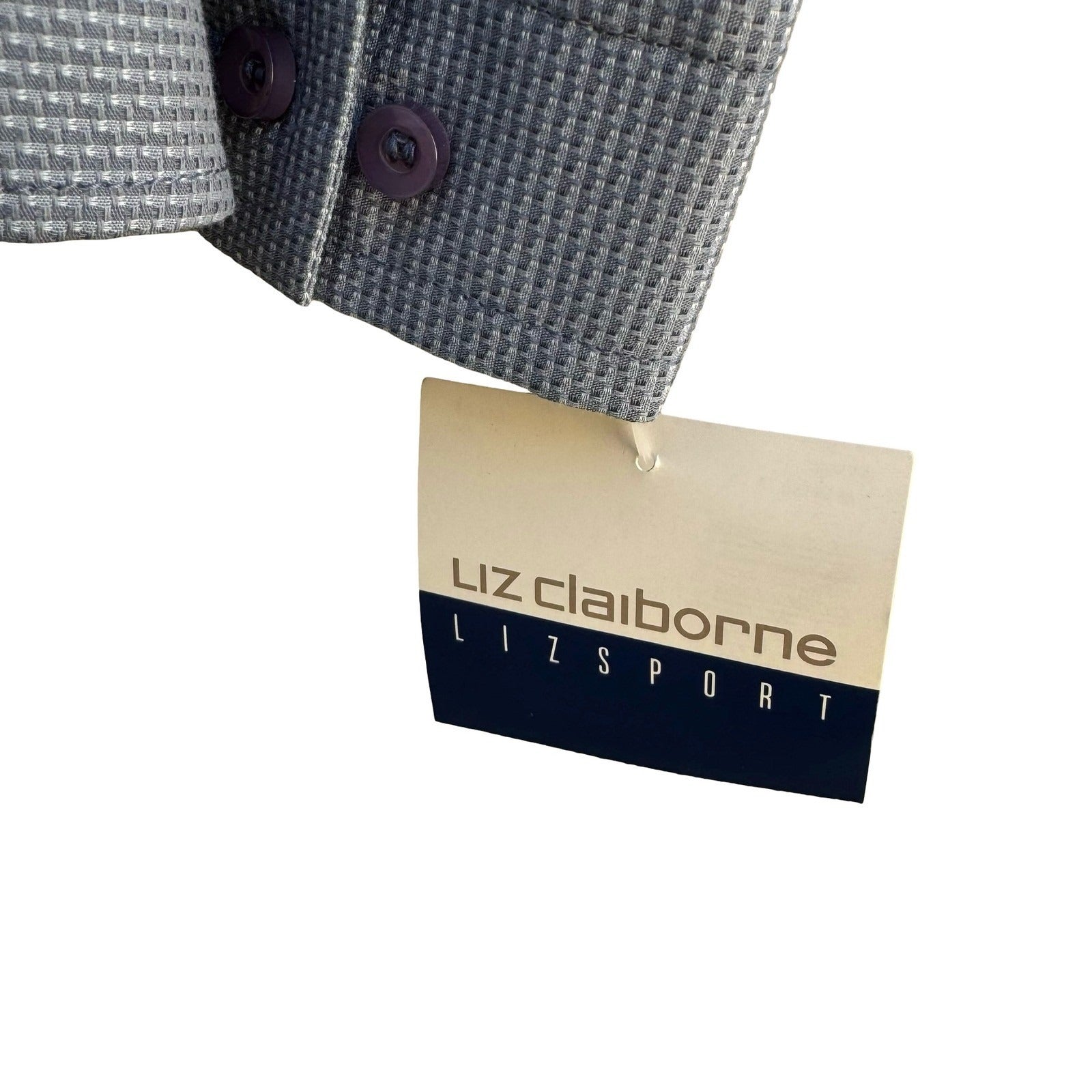 Liz Claiborne Lizsport Y2K Womens Smoke Screen Grey Cotton Button Down Shirt NEW