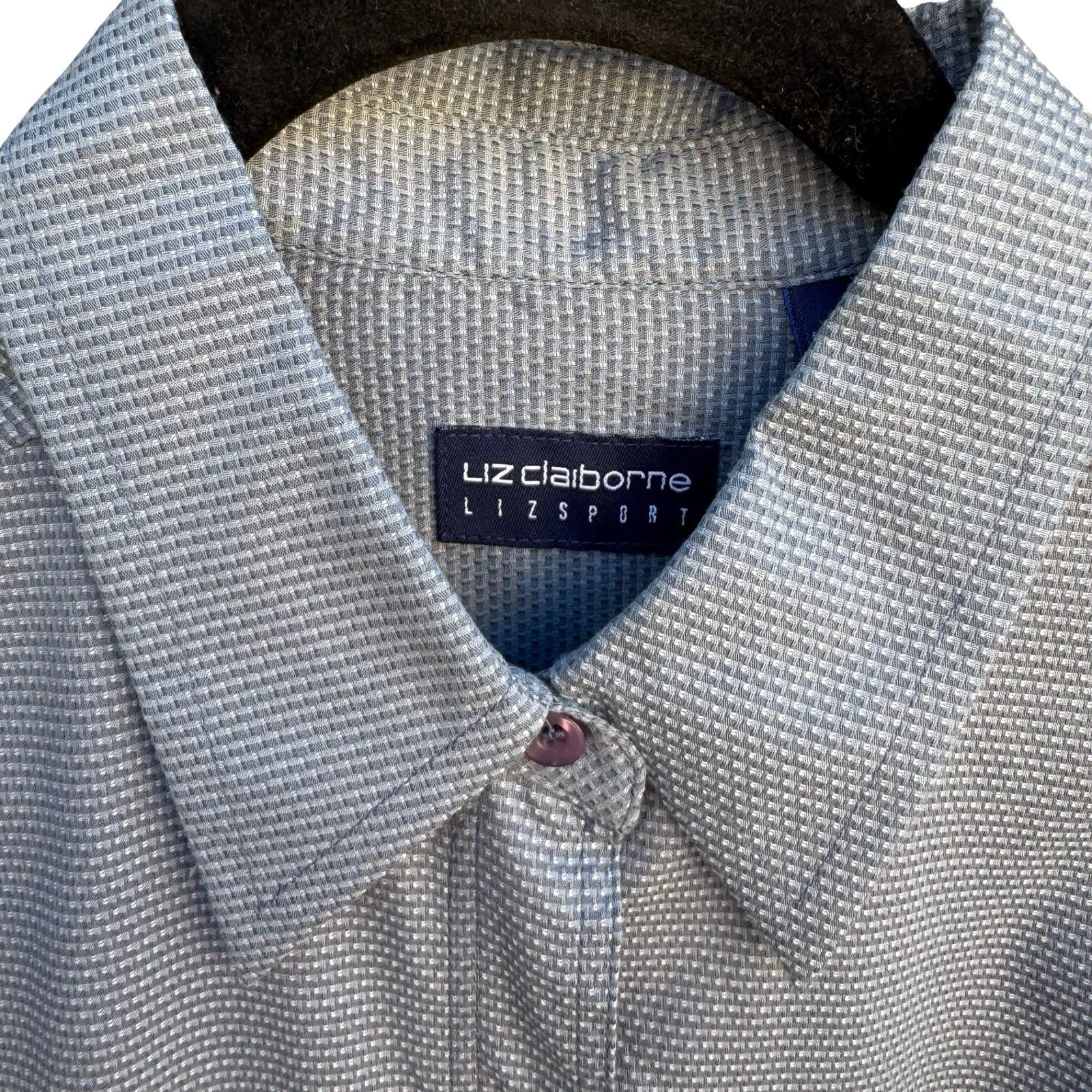 Liz Claiborne Lizsport Y2K Womens Smoke Screen Grey Cotton Button Down Shirt NEW