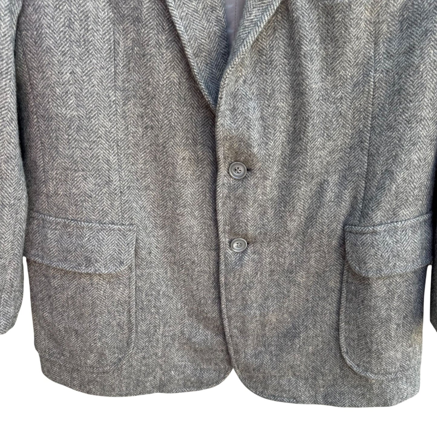 AO Custom Tailors Beverly Hills Mens Grey Herringbone Tweed Blazer 38S Vintage
