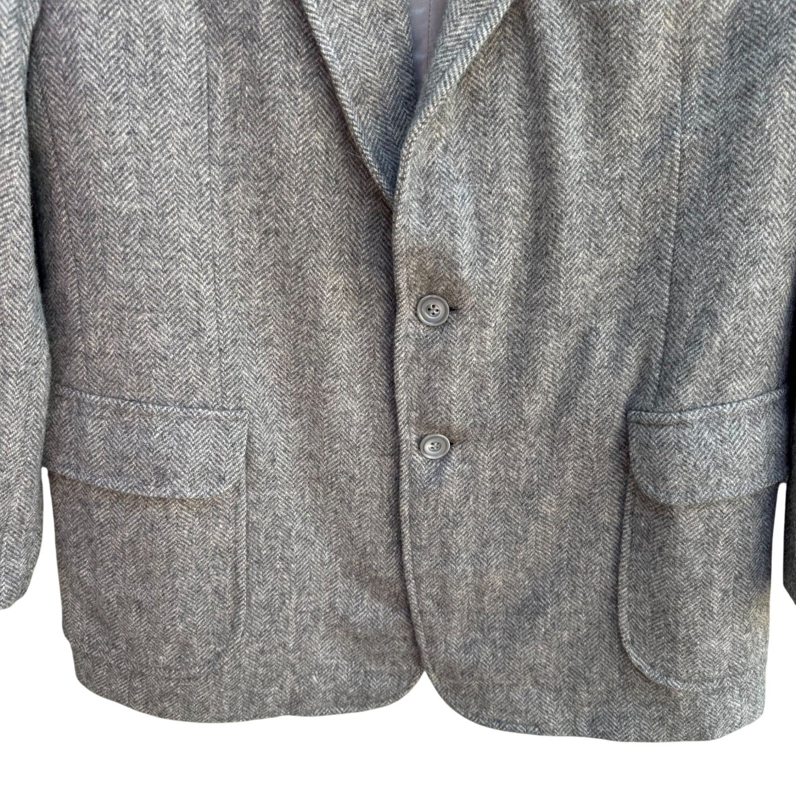AO Custom Tailors Beverly Hills Mens Grey Herringbone Tweed Blazer 38S Vintage