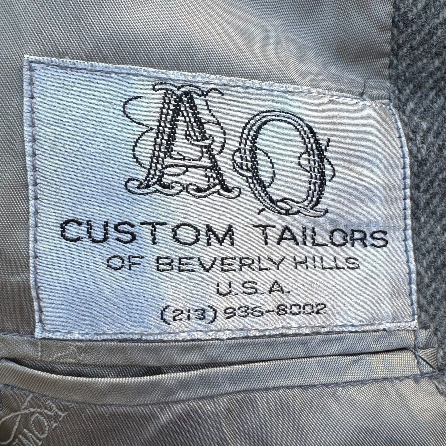 AO Custom Tailors Beverly Hills Mens Grey Herringbone Tweed Blazer 38S Vintage