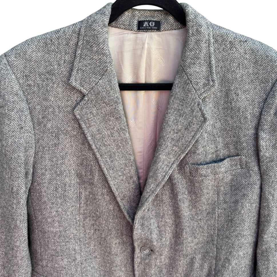 AO Custom Tailors Beverly Hills Mens Grey Herringbone Tweed Blazer 38S Vintage