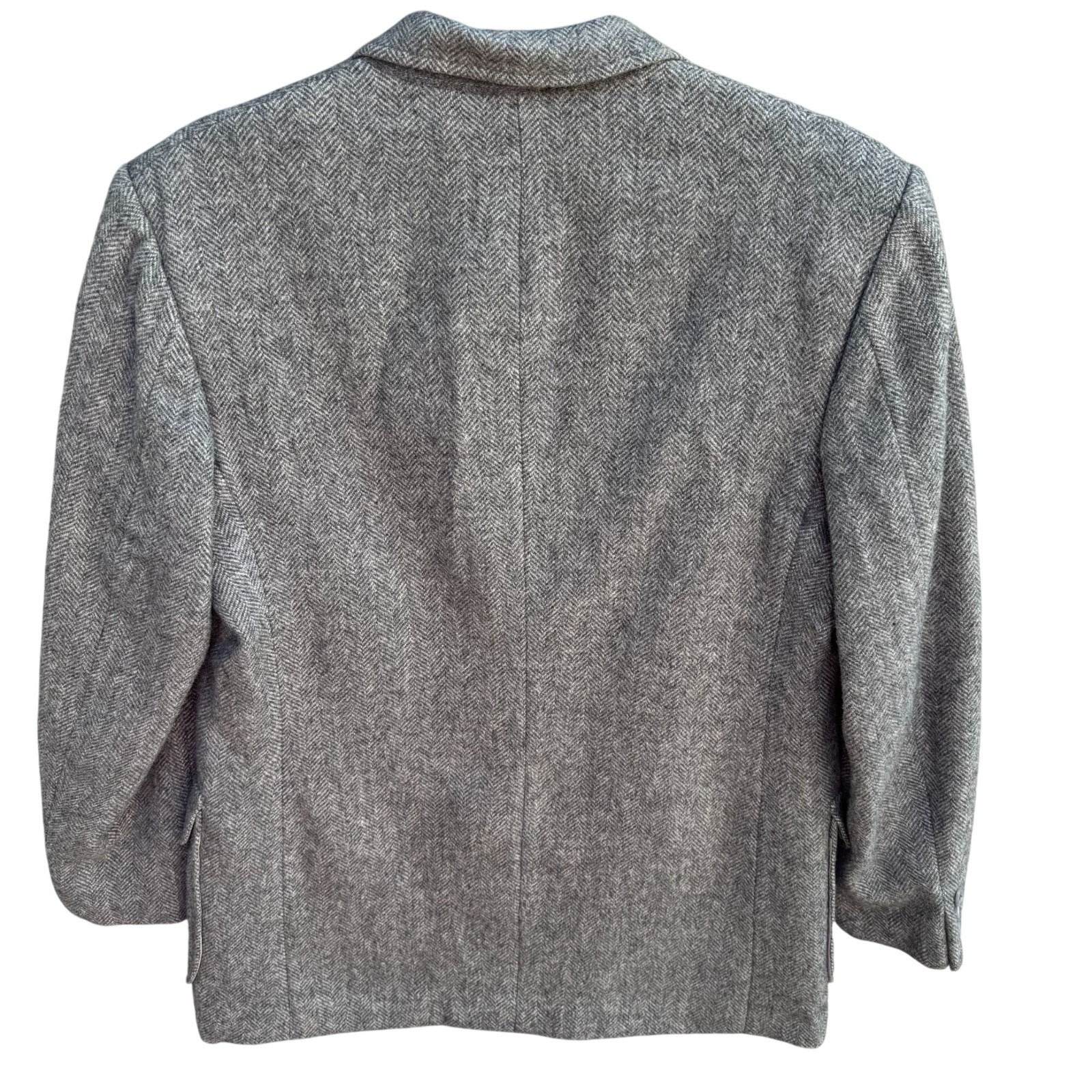 AO Custom Tailors Beverly Hills Mens Grey Herringbone Tweed Blazer 38S Vintage
