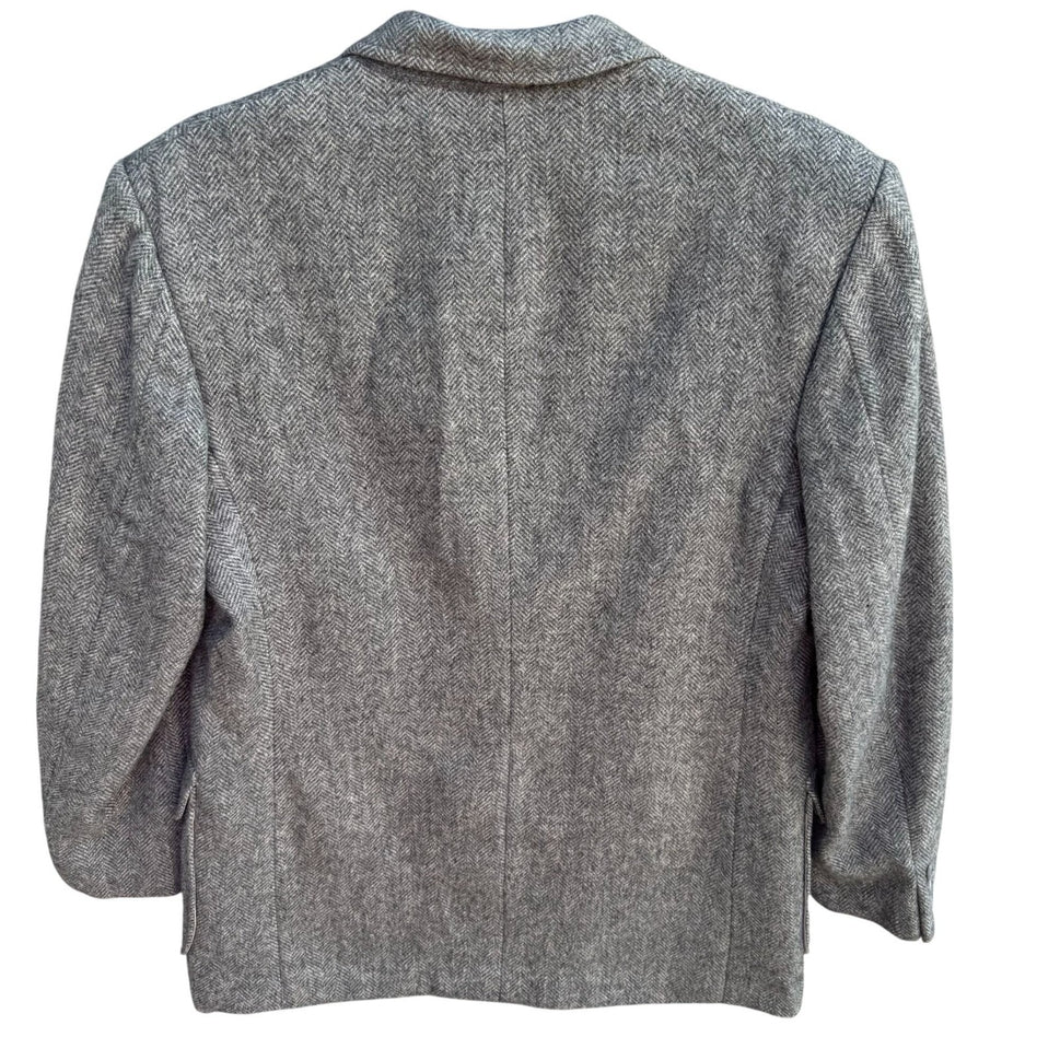 AO Custom Tailors Beverly Hills Mens Grey Herringbone Tweed Blazer 38S Vintage