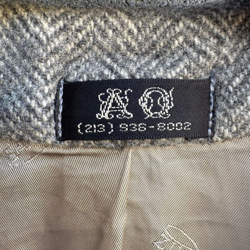 AO Custom Tailors Beverly Hills Mens Grey Herringbone Tweed Blazer 38S Vintage