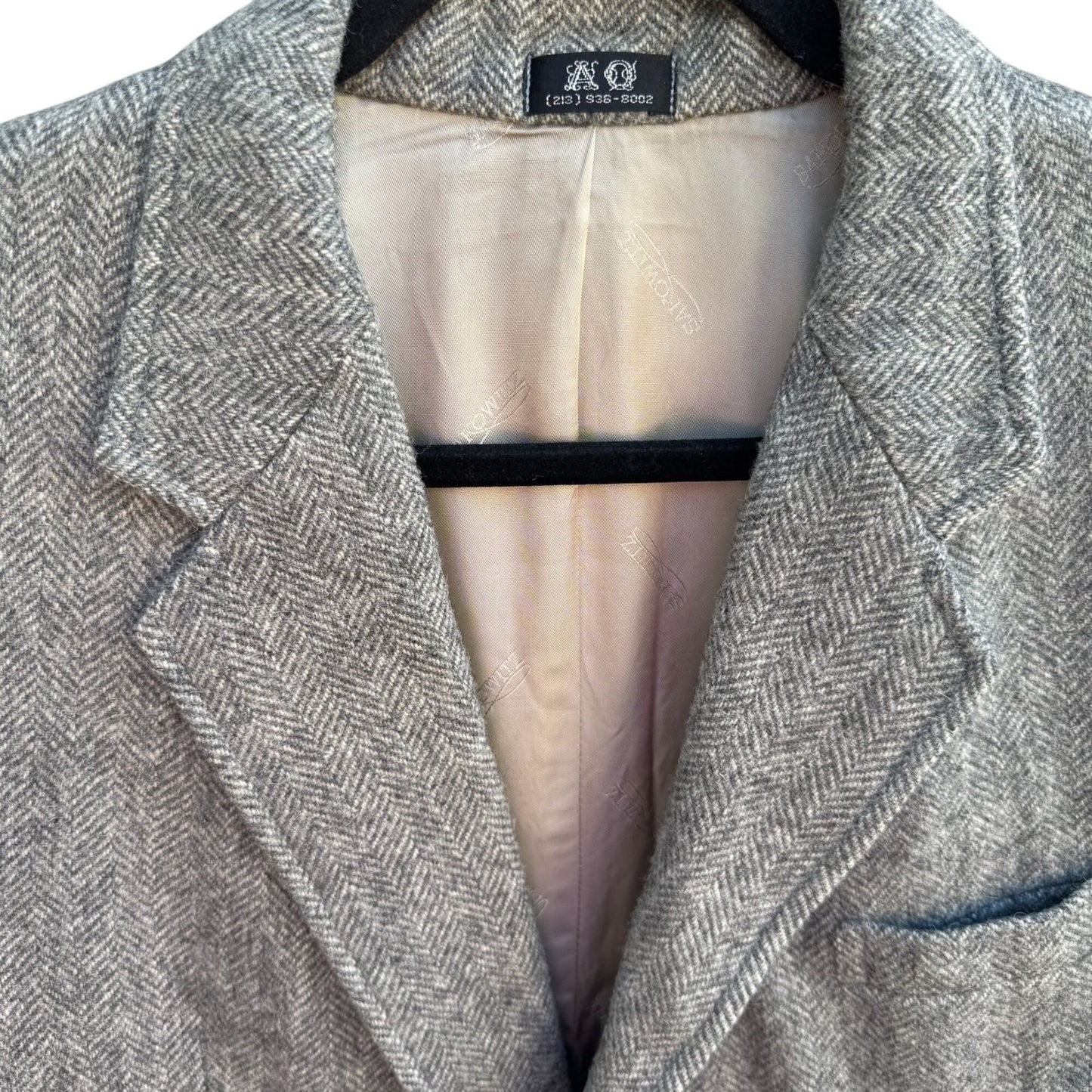 AO Custom Tailors Beverly Hills Mens Grey Herringbone Tweed Blazer 38S Vintage