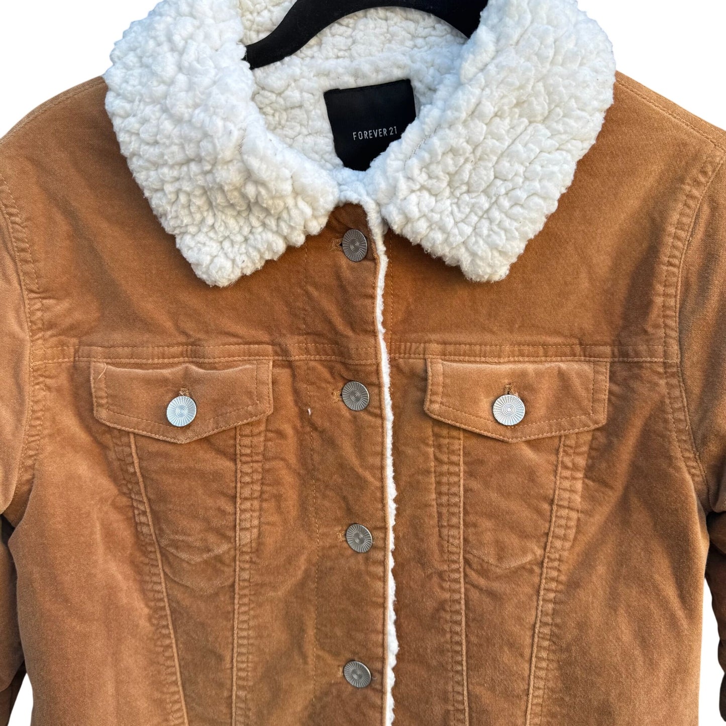 Forever 21 Womens Sherpa Faux Shearling Corduroy Jacket S Tan Western Trucker