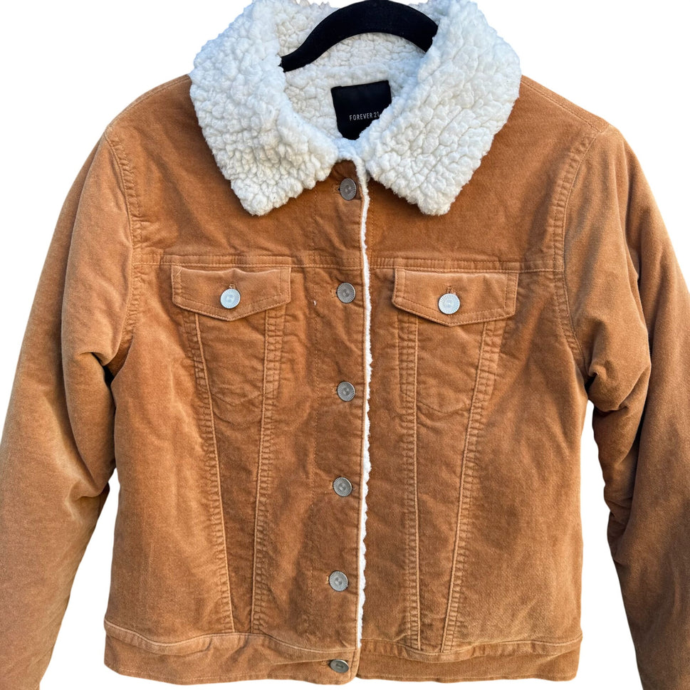 Forever 21 Womens Sherpa Faux Shearling Corduroy Jacket S Tan Western Trucker