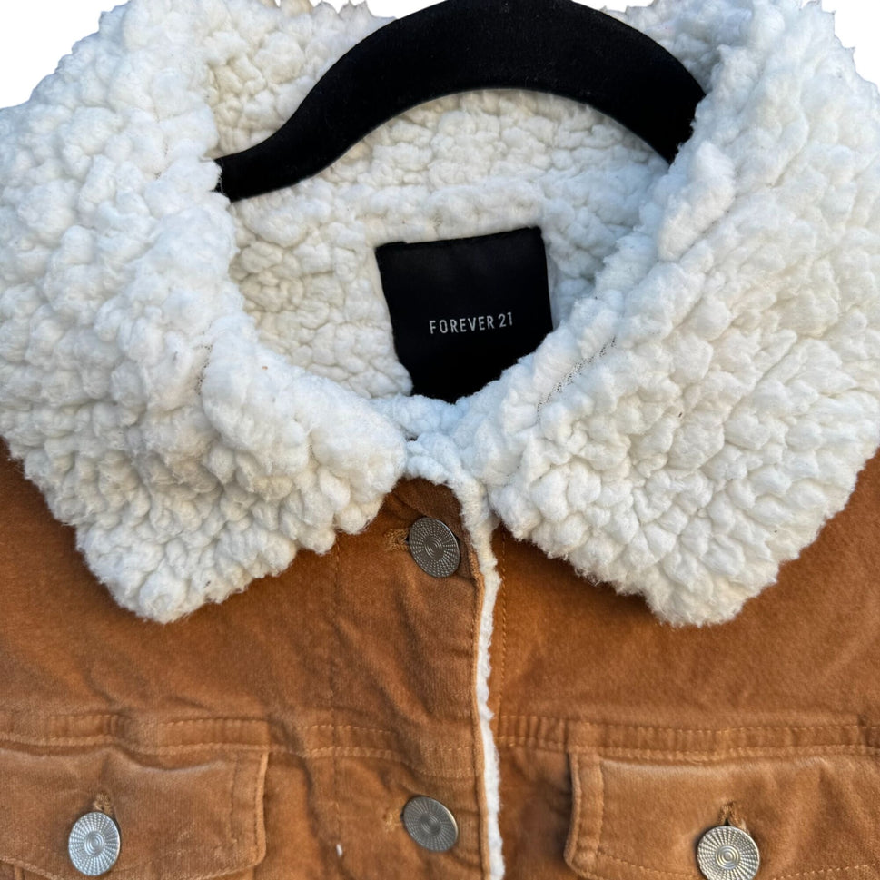 Forever 21 Womens Sherpa Faux Shearling Corduroy Jacket S Tan Western Trucker