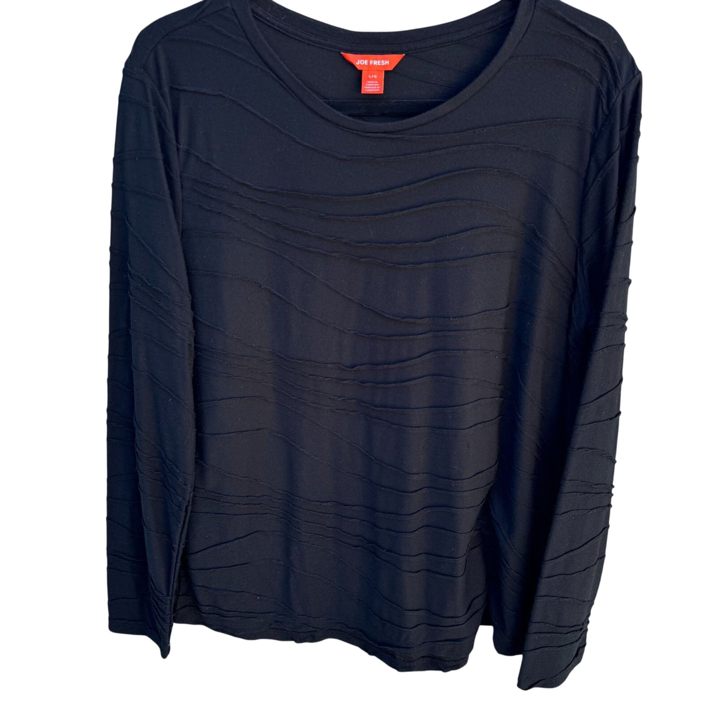 Joe Fresh Black Wavy Textured Long Sleeve Soft Lightweight Shirt Blouse Top L/G