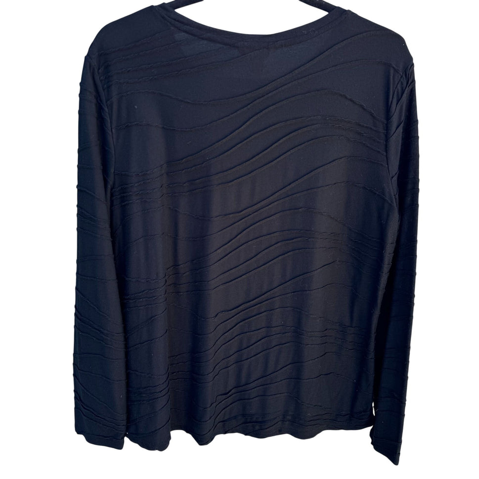 Joe Fresh Black Wavy Textured Long Sleeve Soft Lightweight Shirt Blouse Top L/G