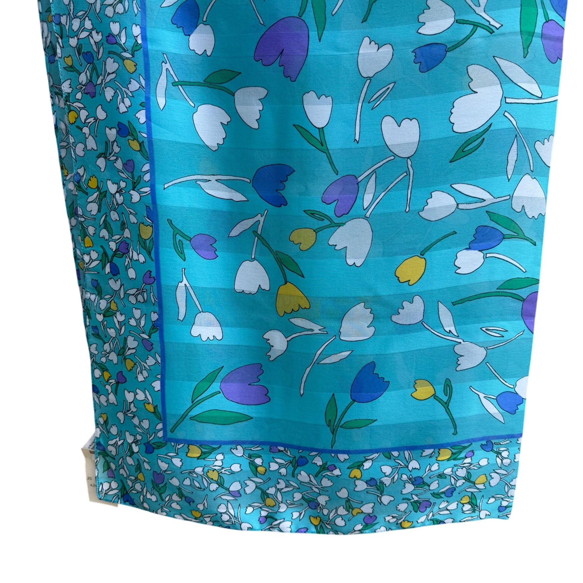 Vintage Italian Floral Turquoise Scarf Wrap Shawl Tulip Daisy Montgomery Ward