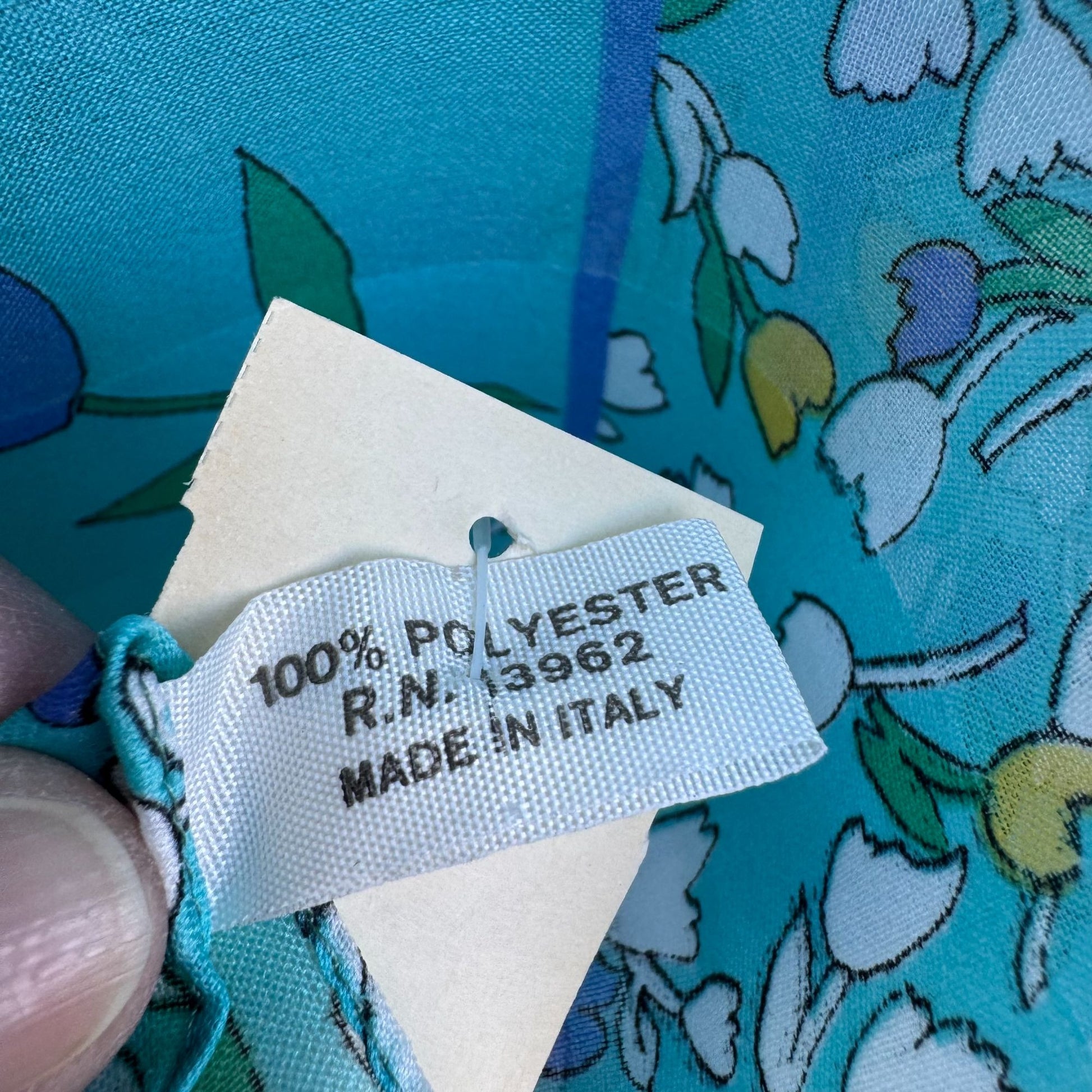 Vintage Italian Floral Turquoise Scarf Wrap Shawl Tulip Daisy Montgomery Ward