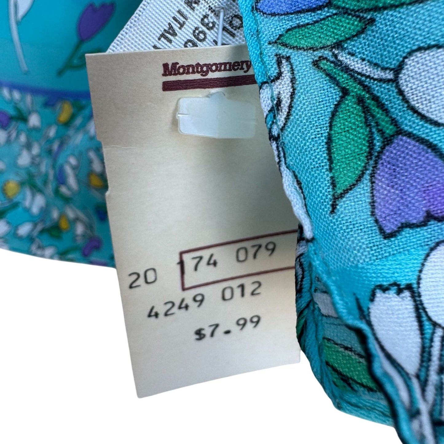 Vintage Italian Floral Turquoise Scarf Wrap Shawl Tulip Daisy Montgomery Ward