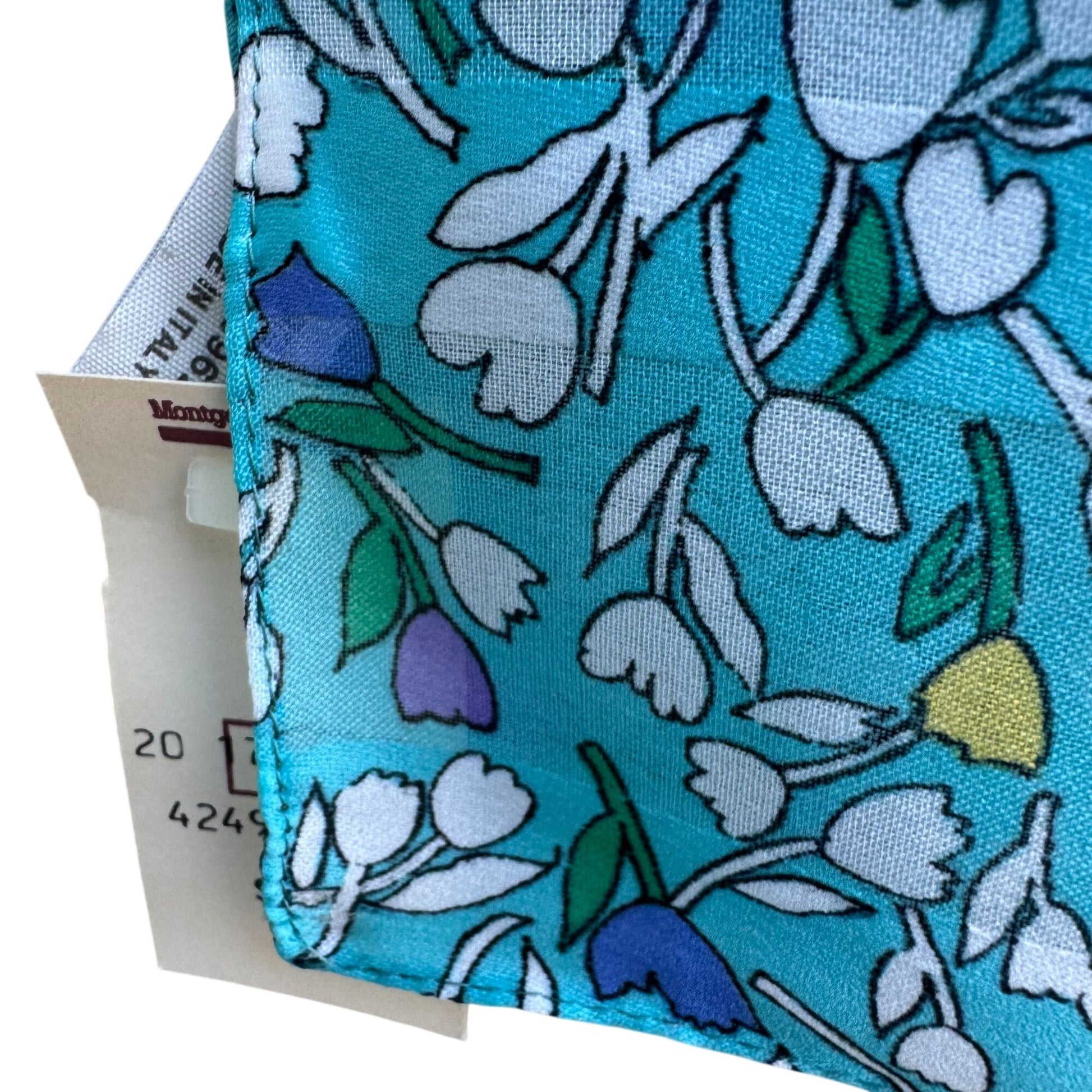 Vintage Italian Floral Turquoise Scarf Wrap Shawl Tulip Daisy Montgomery Ward