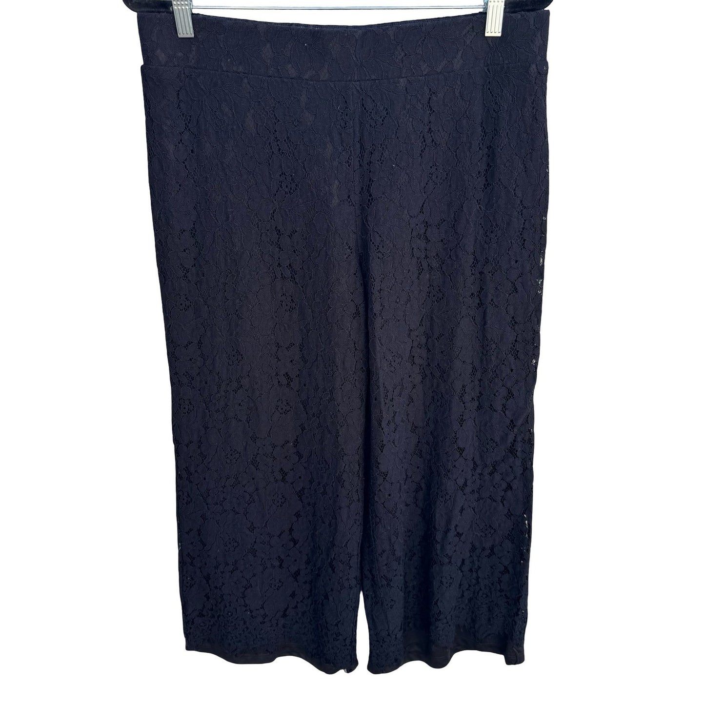 Isaac Mizrahi Live Womens Black Floral Lace Wide Leg Pull On Pants Size Medium