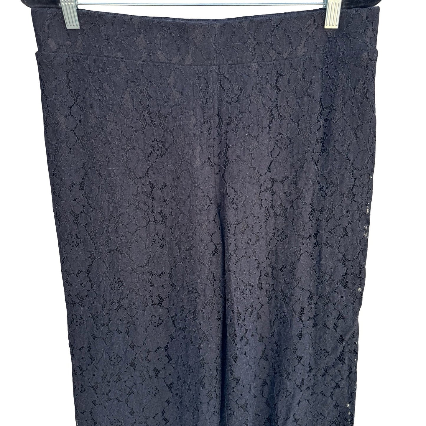 Isaac Mizrahi Live Womens Black Floral Lace Wide Leg Pull On Pants Size Medium