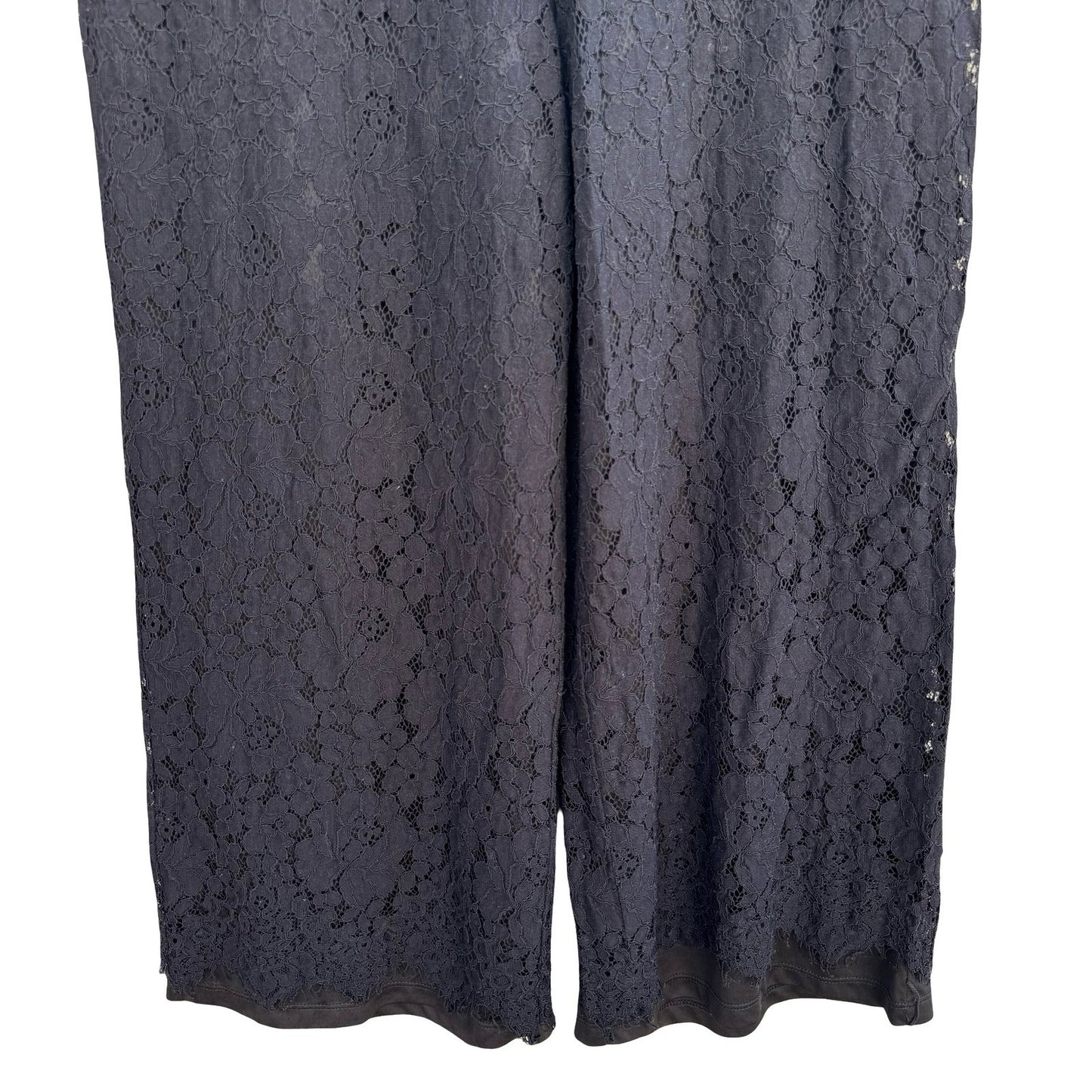 Isaac Mizrahi Live Womens Black Floral Lace Wide Leg Pull On Pants Size Medium