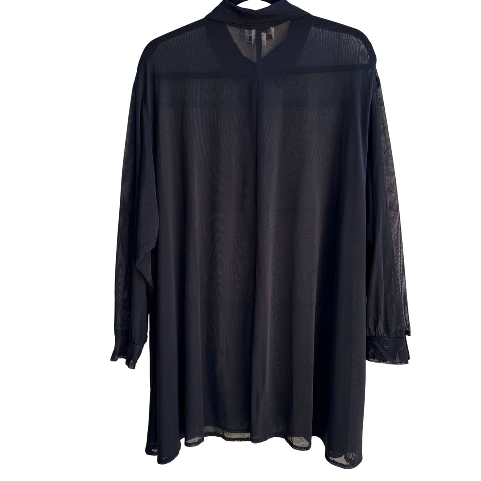 Rose Marie Reid Vintage Womens Black Glam Goth Sheer Button-Up Shirt Blouse L