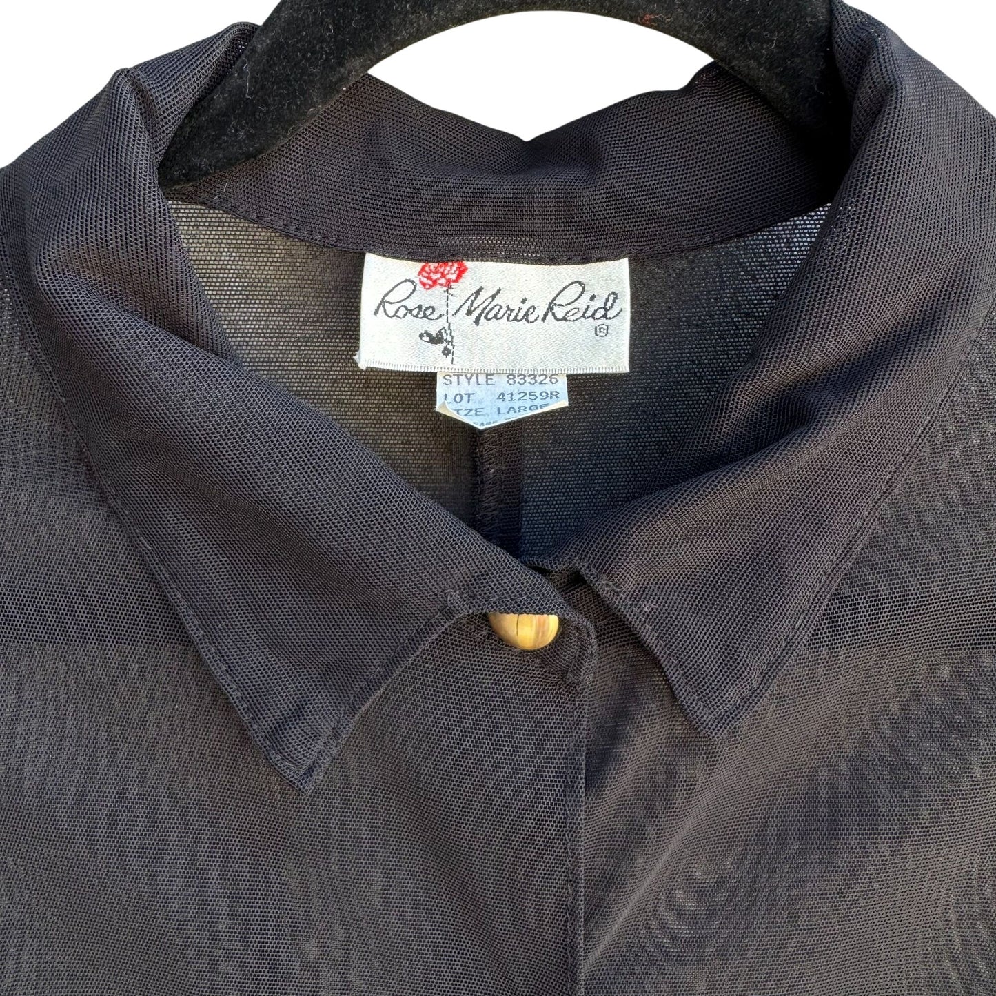 Rose Marie Reid Vintage Womens Black Glam Goth Sheer Button-Up Shirt Blouse L