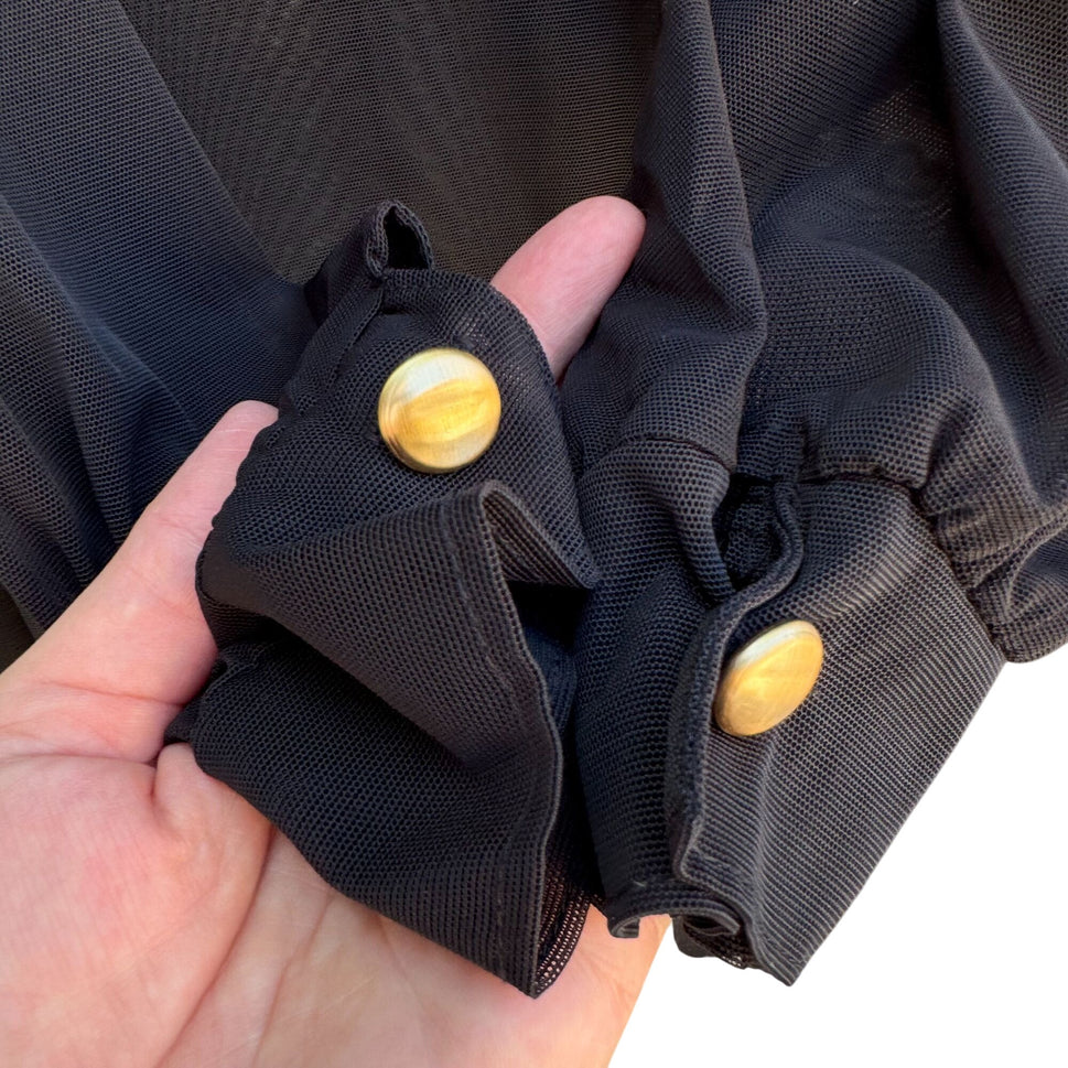 Rose Marie Reid Vintage Womens Black Glam Goth Sheer Button-Up Shirt Blouse L