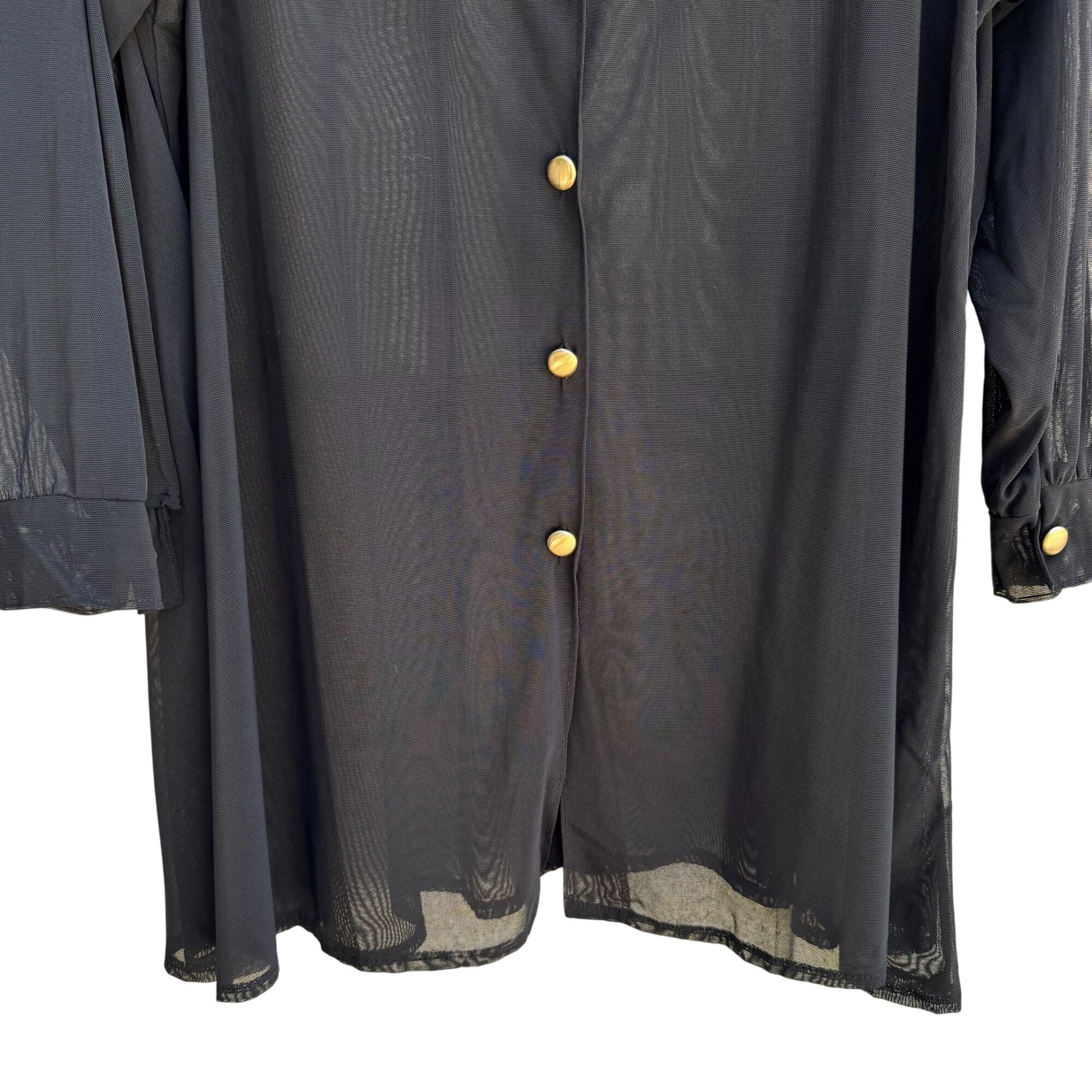 Rose Marie Reid Vintage Womens Black Glam Goth Sheer Button-Up Shirt Blouse L