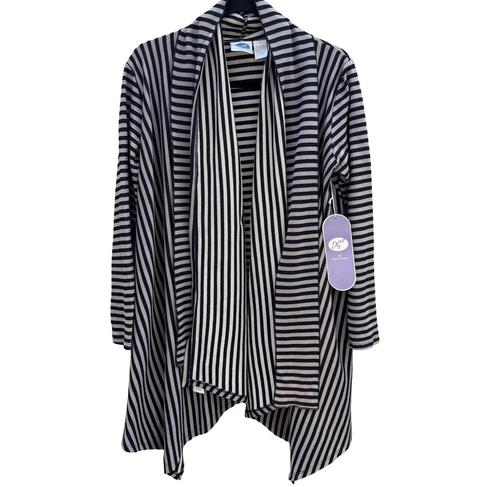 Diane Gilman DG2 Womens Striped Open Front Draped Cardigan Grey Black S  NEW