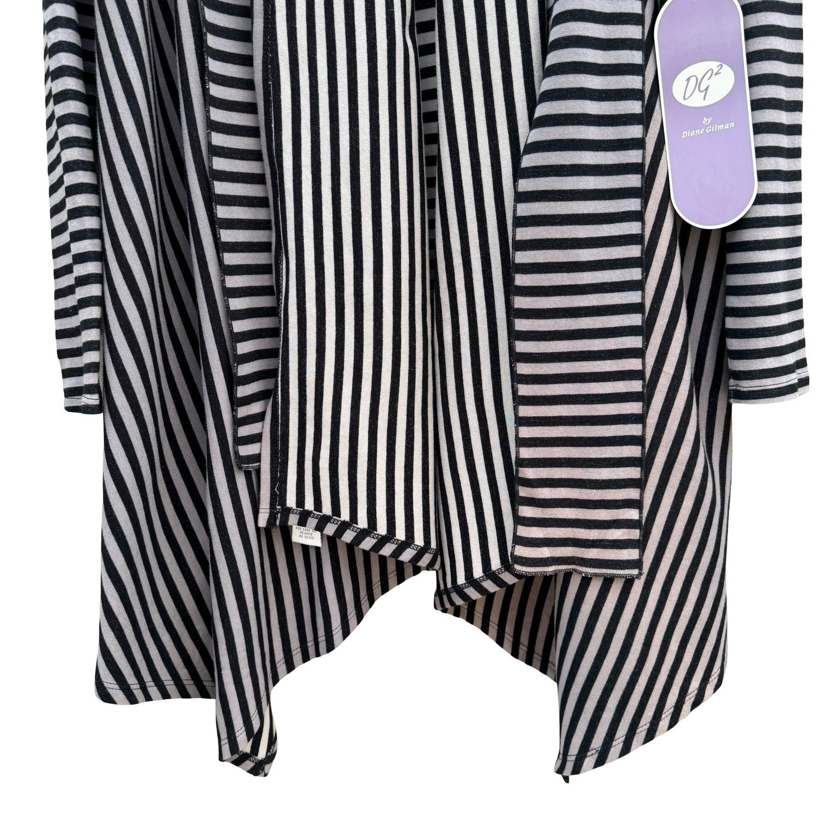 Diane Gilman DG2 Womens Striped Open Front Draped Cardigan Grey Black S  NEW