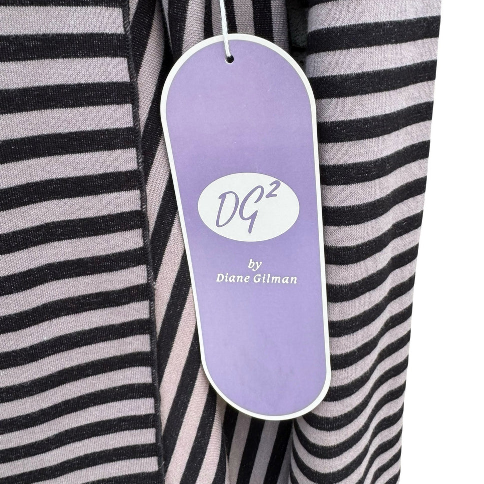 Diane Gilman DG2 Womens Striped Open Front Draped Cardigan Grey Black S  NEW