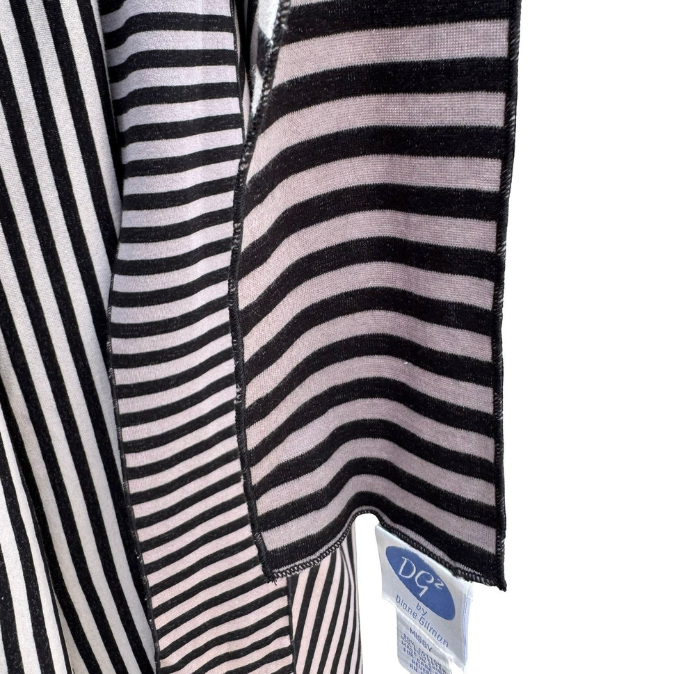 Diane Gilman DG2 Womens Striped Open Front Draped Cardigan Grey Black S  NEW