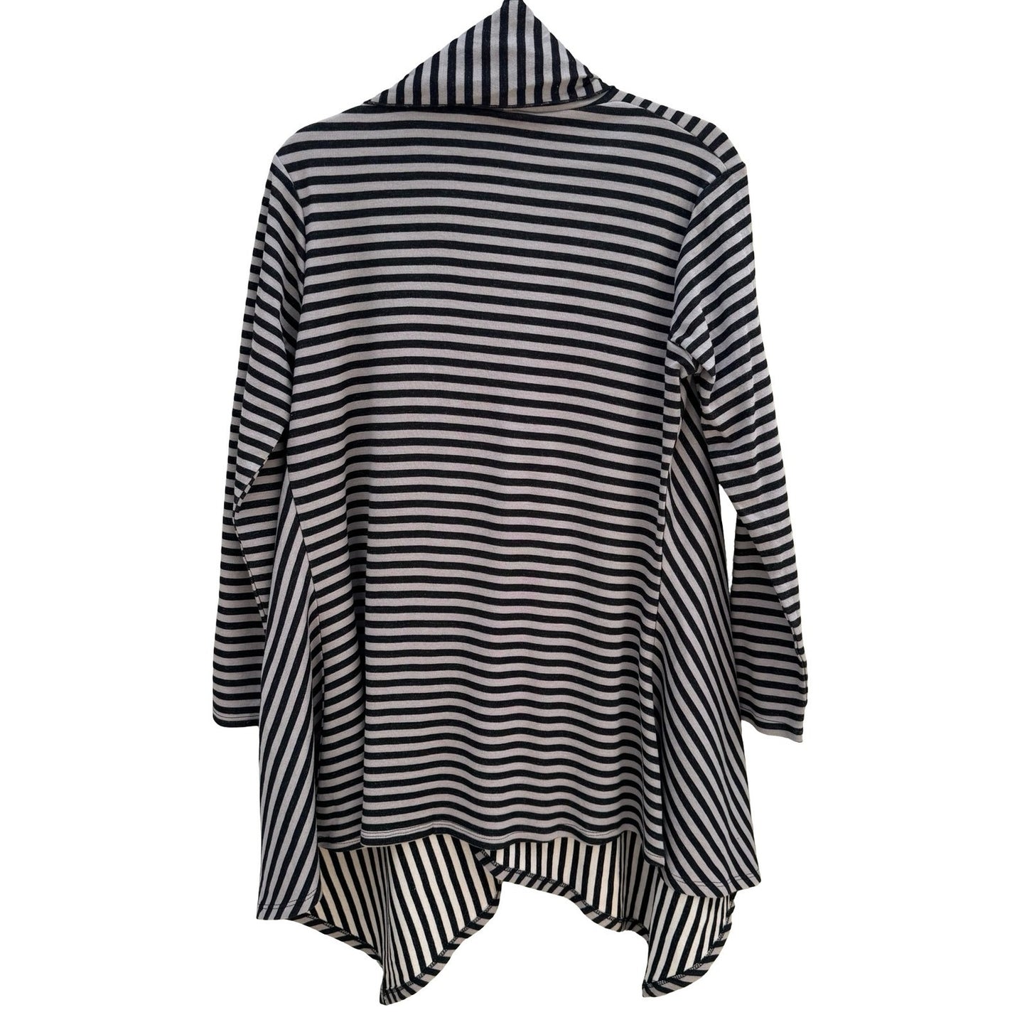 Diane Gilman DG2 Womens Striped Open Front Draped Cardigan Grey Black S NEW