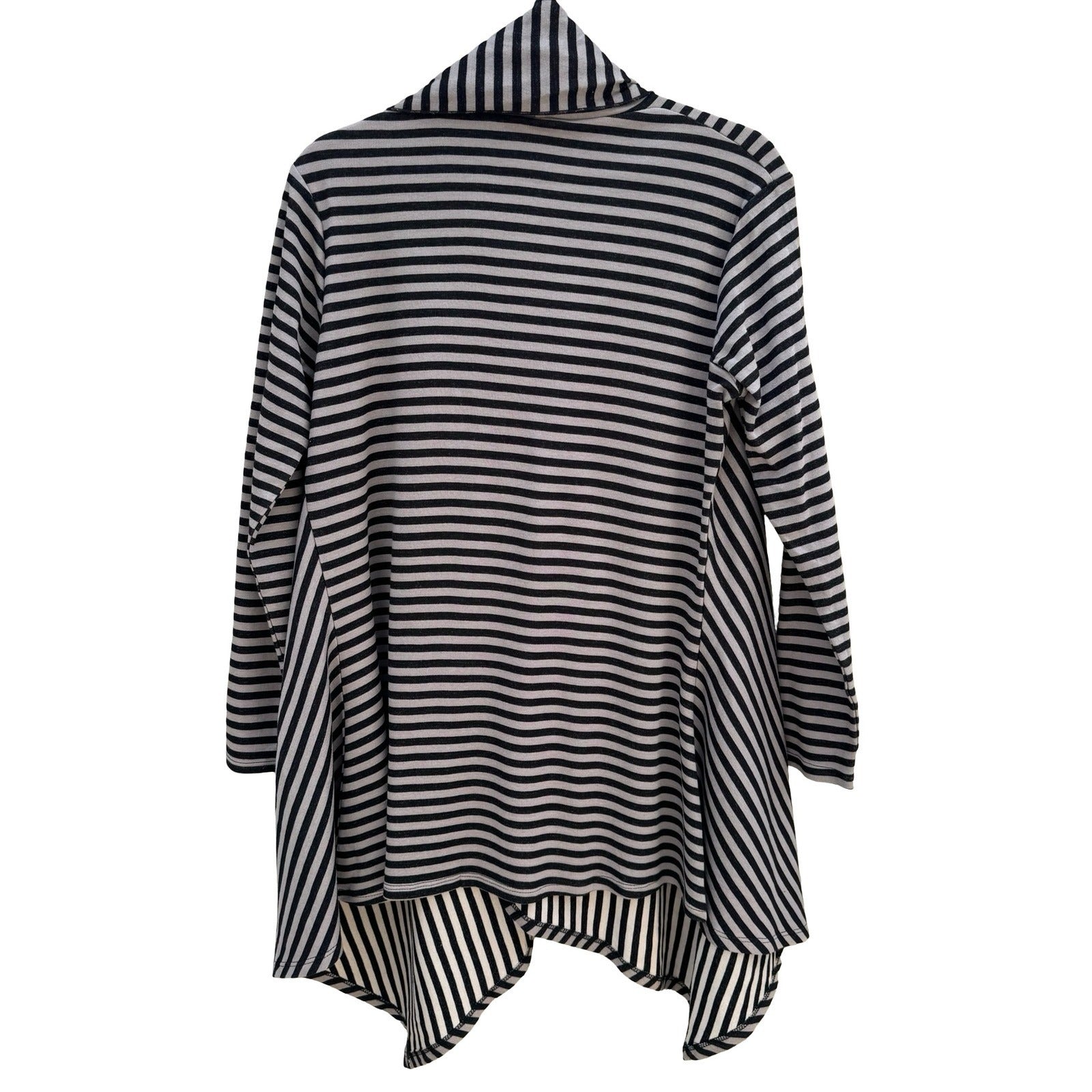 Diane Gilman DG2 Womens Striped Open Front Draped Cardigan Grey Black S  NEW