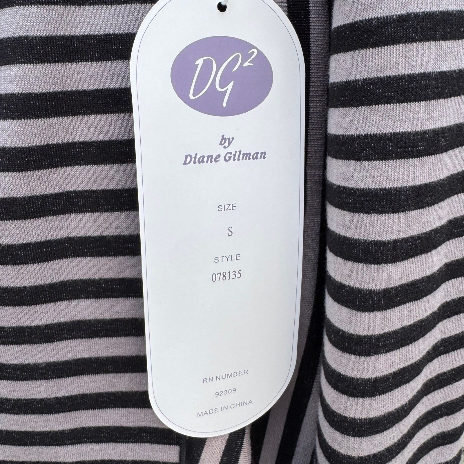 Diane Gilman DG2 Womens Striped Open Front Draped Cardigan Grey Black S  NEW