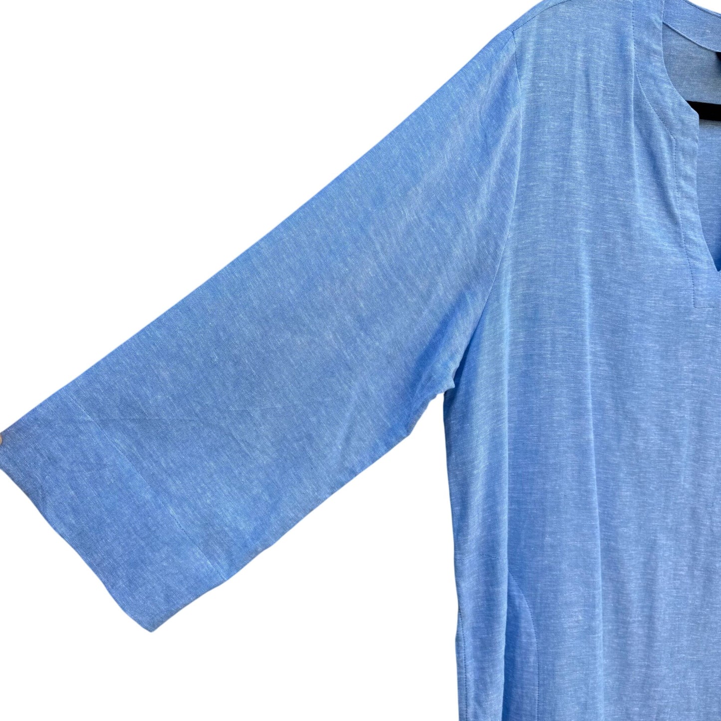 Lands End Womens Blue Split-Neck Minimalist Linen Blend Casual 3/4 Sleeve Tunic L