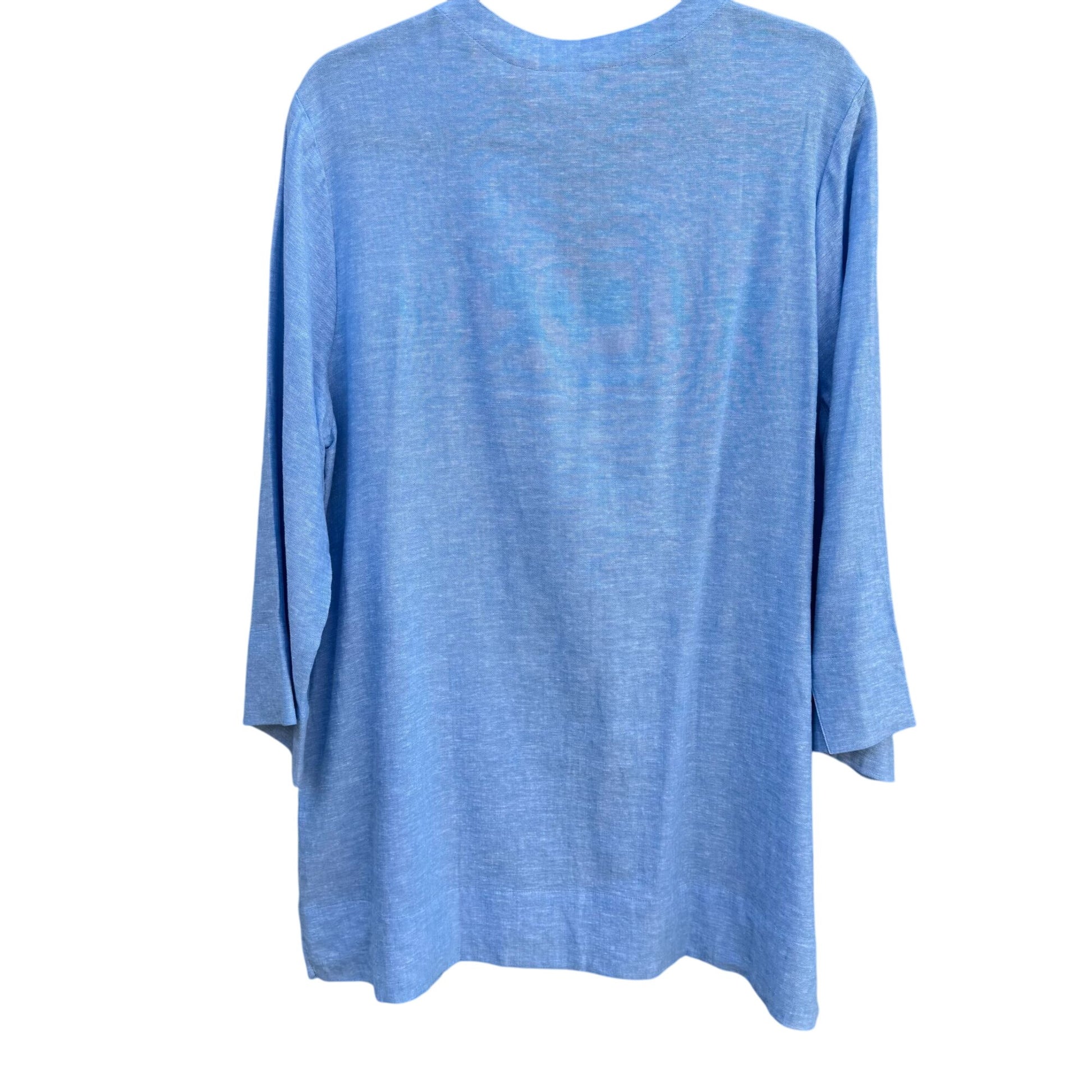 Lands End Womens Blue Split-Neck Minimalist Linen Blend Casual 3/4 Sleeve Tunic L