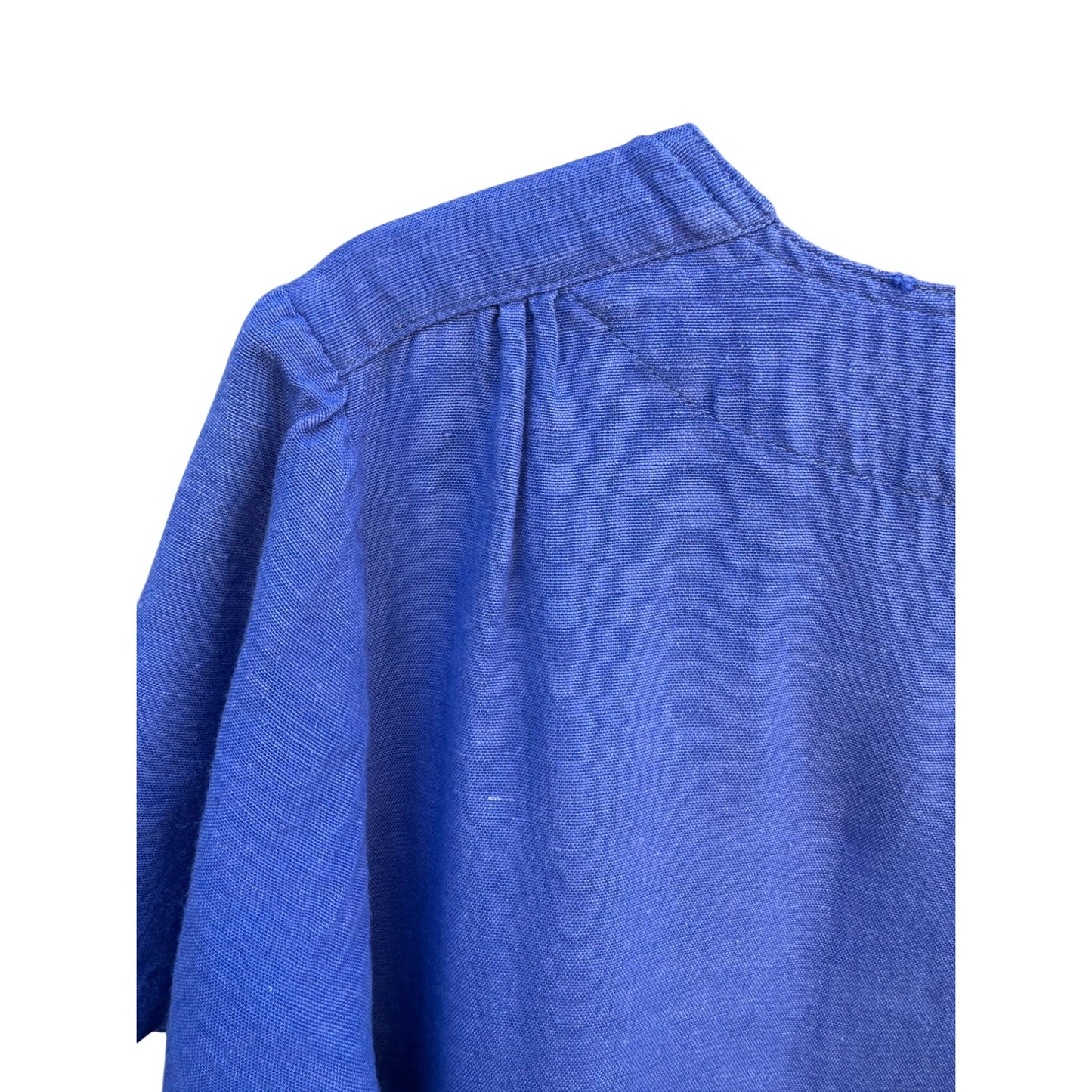 Woman Within Vintage Linen Short Sleeve V-Neck Blue Knee Length Pocket Dress 14W