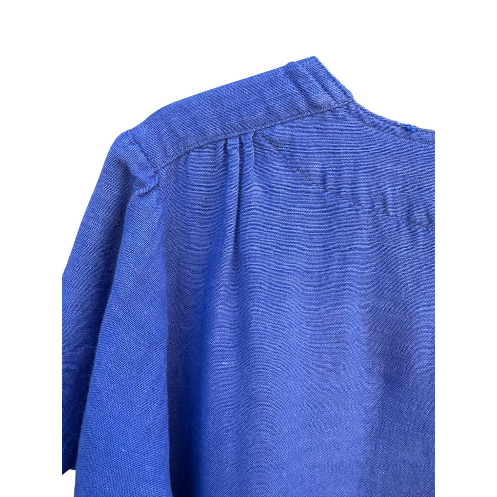 Woman Within Vintage Linen Short Sleeve V-Neck Blue Knee Length Pocket Dress 14W