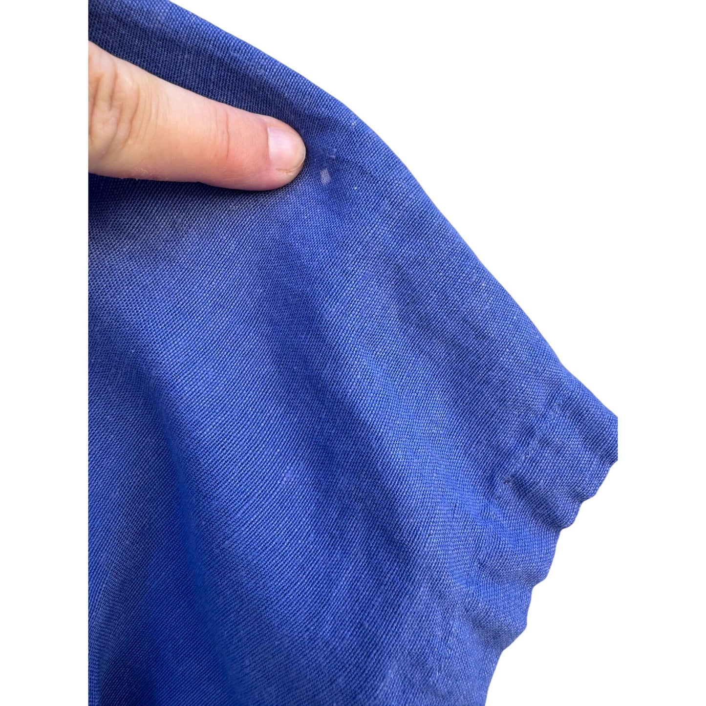 Woman Within Vintage Linen Short Sleeve V-Neck Blue Knee Length Pocket Dress 14W