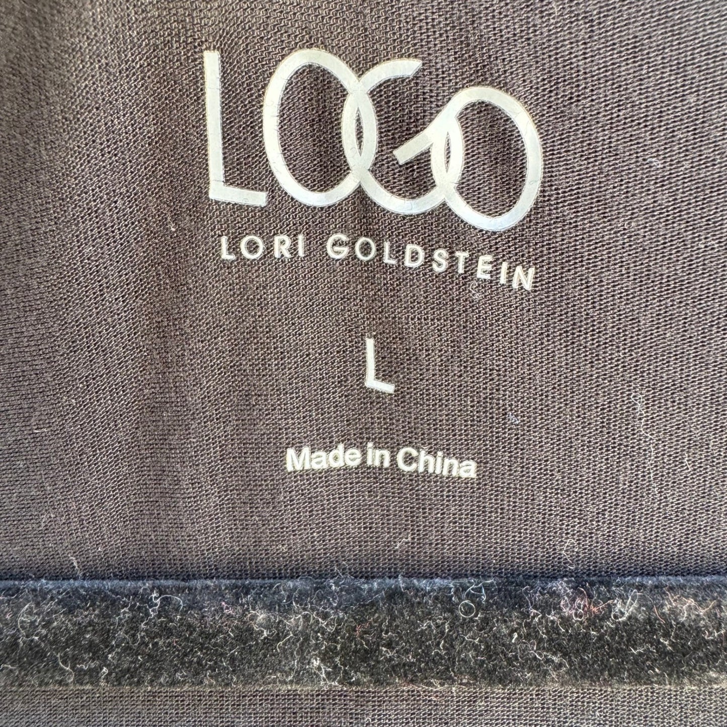 LOGO Lori Goldstein Black Tunic Top Large 3/4 Sleeve Ruched Pockets Scoop Neck