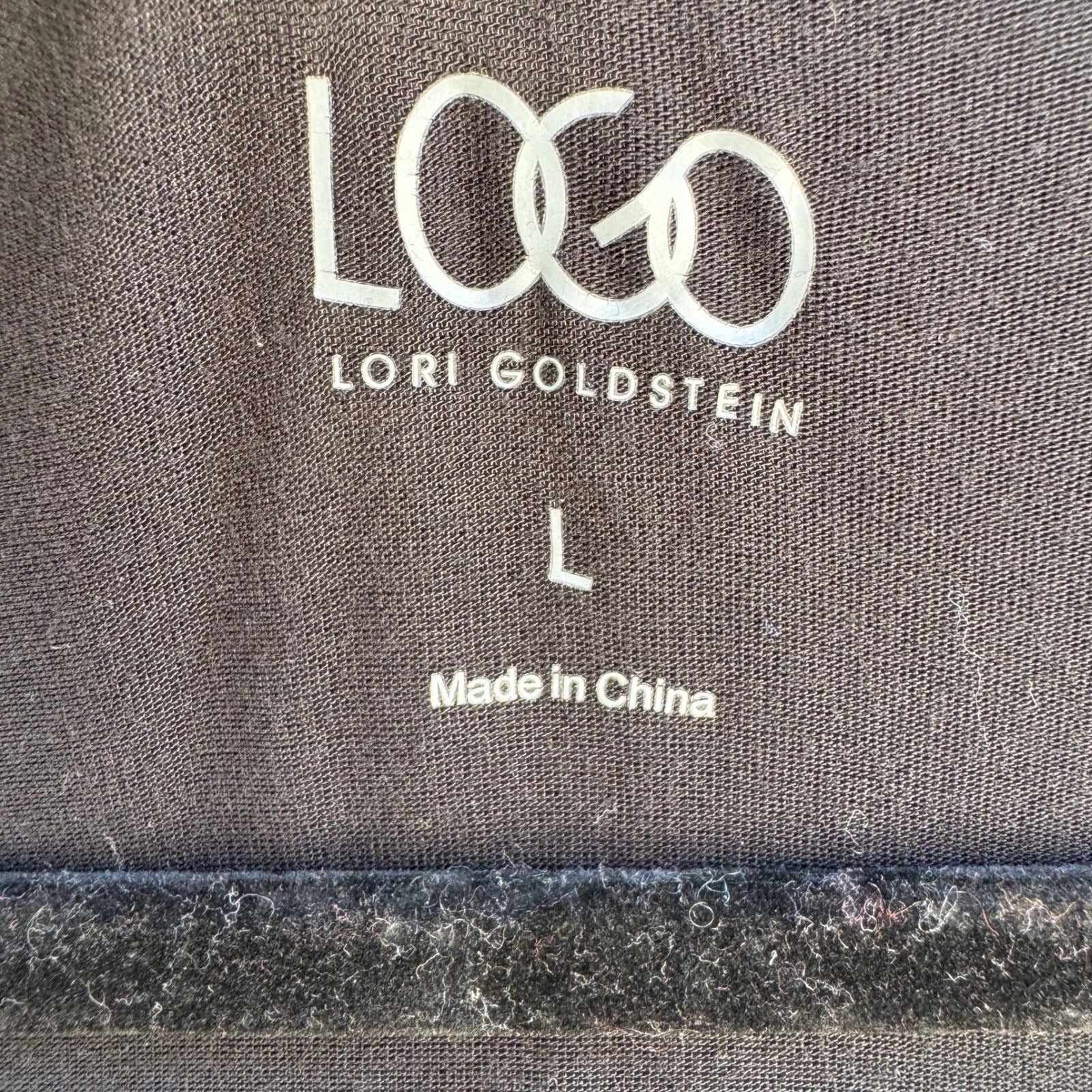 LOGO Lori Goldstein Black Tunic Top Large 3/4 Sleeve Ruched Pockets Scoop Neck