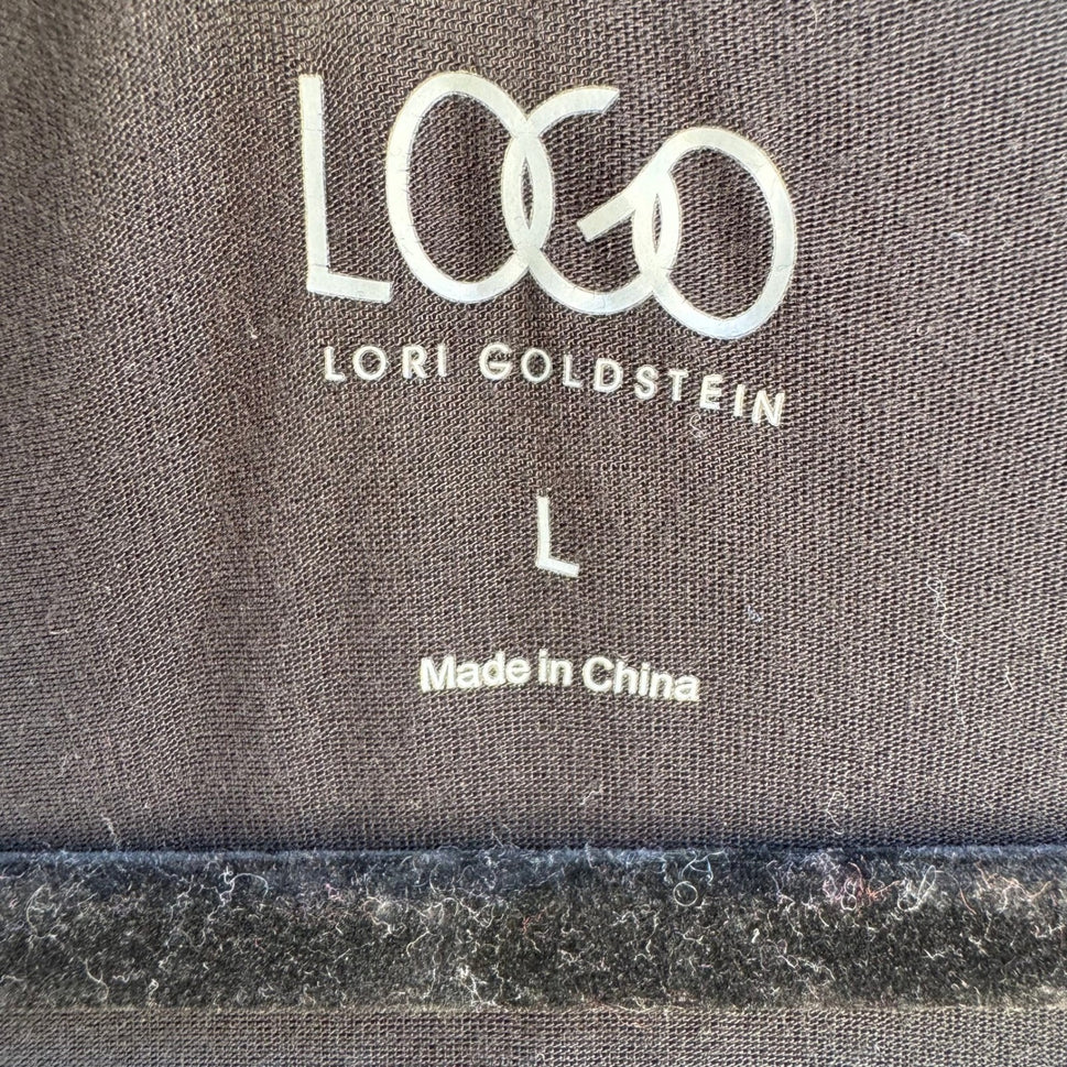 LOGO Lori Goldstein Black Tunic Top Large 3/4 Sleeve Ruched Pockets Scoop Neck