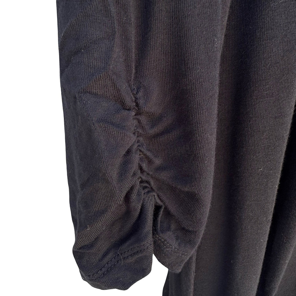 LOGO Lori Goldstein Black Tunic Top Large 3/4 Sleeve Ruched Pockets Scoop Neck