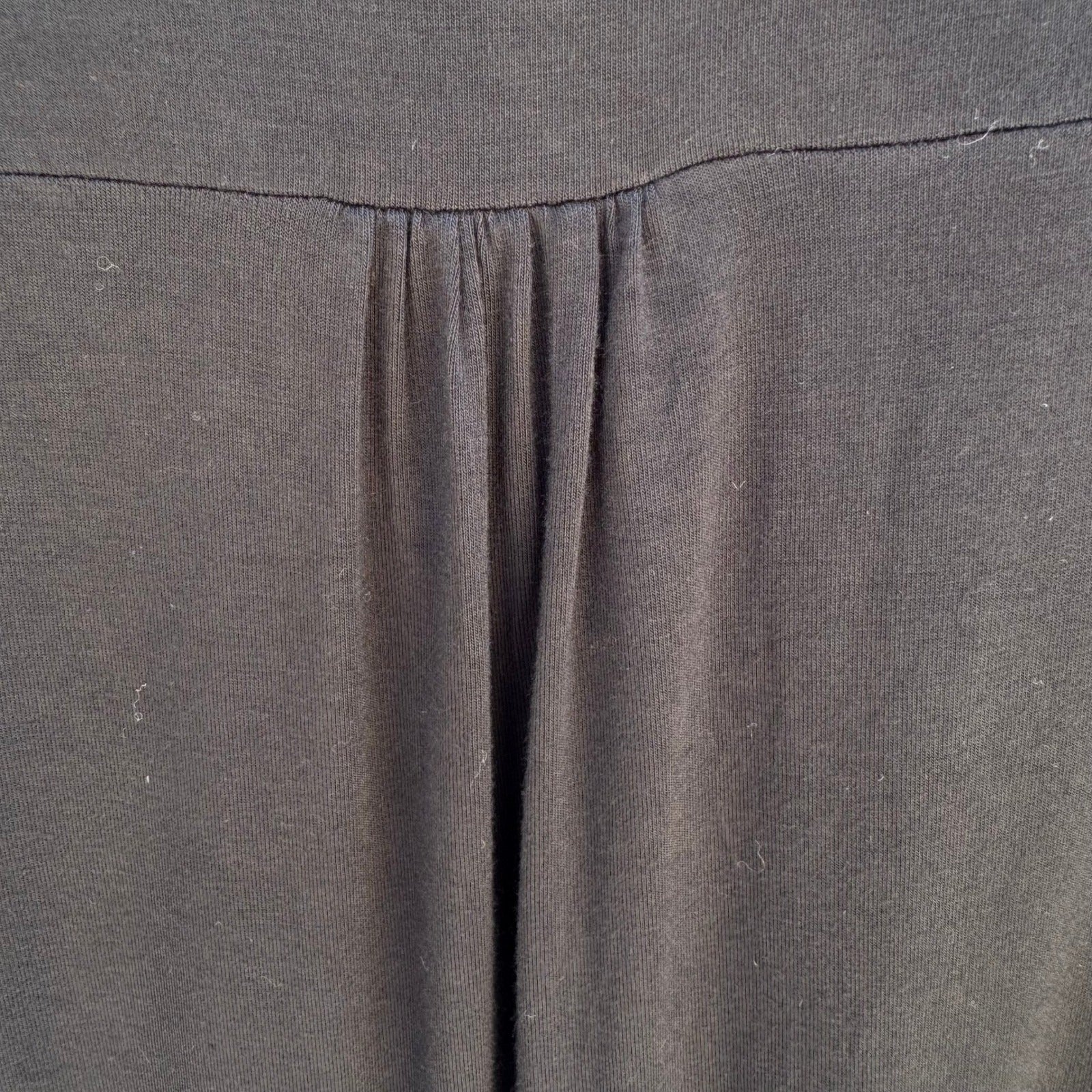 LOGO Lori Goldstein Black Tunic Top Large 3/4 Sleeve Ruched Pockets Scoop Neck
