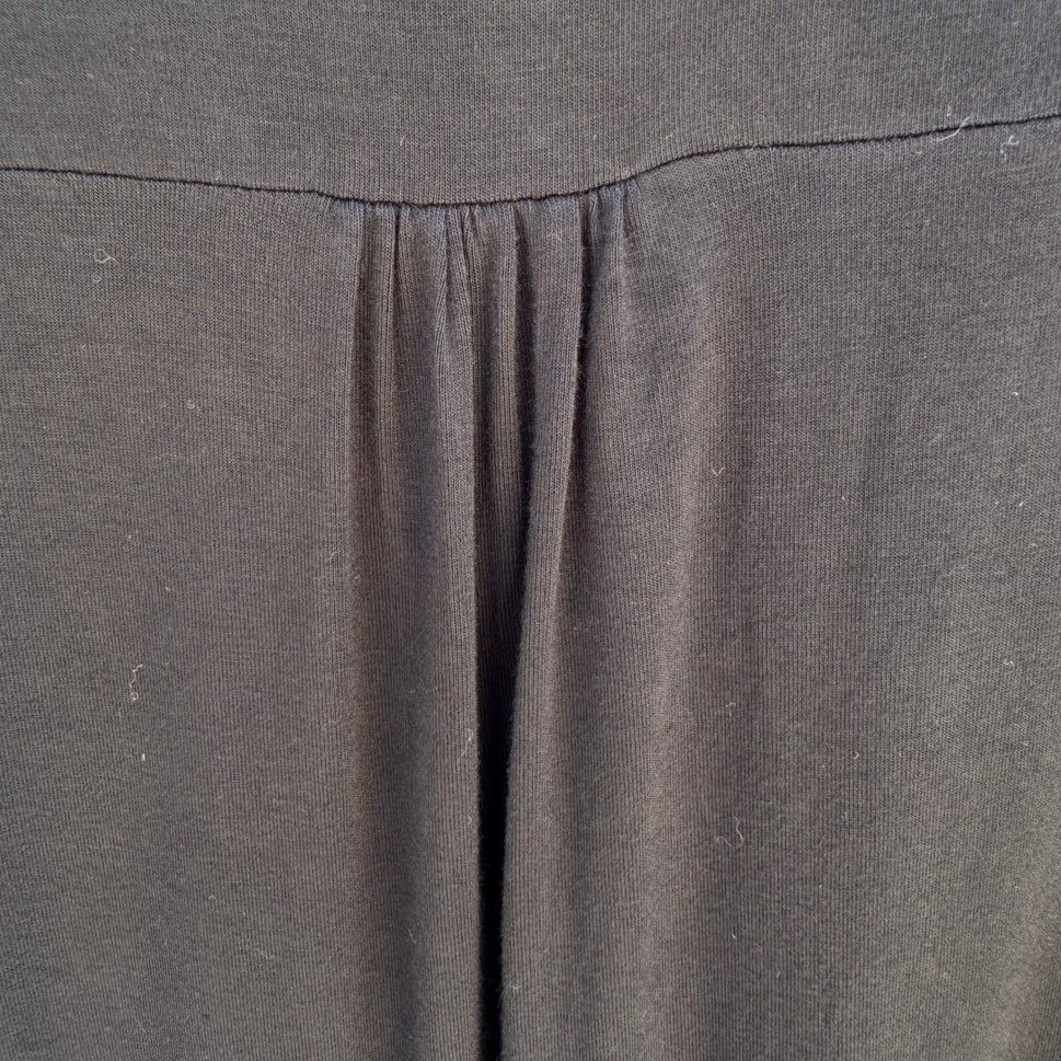 LOGO Lori Goldstein Black Tunic Top Large 3/4 Sleeve Ruched Pockets Scoop Neck