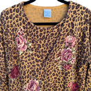 Switch Avon Vintage Womens Leopard Print Rose Floral Knit One Piece Cardigan Sweater M 3 image